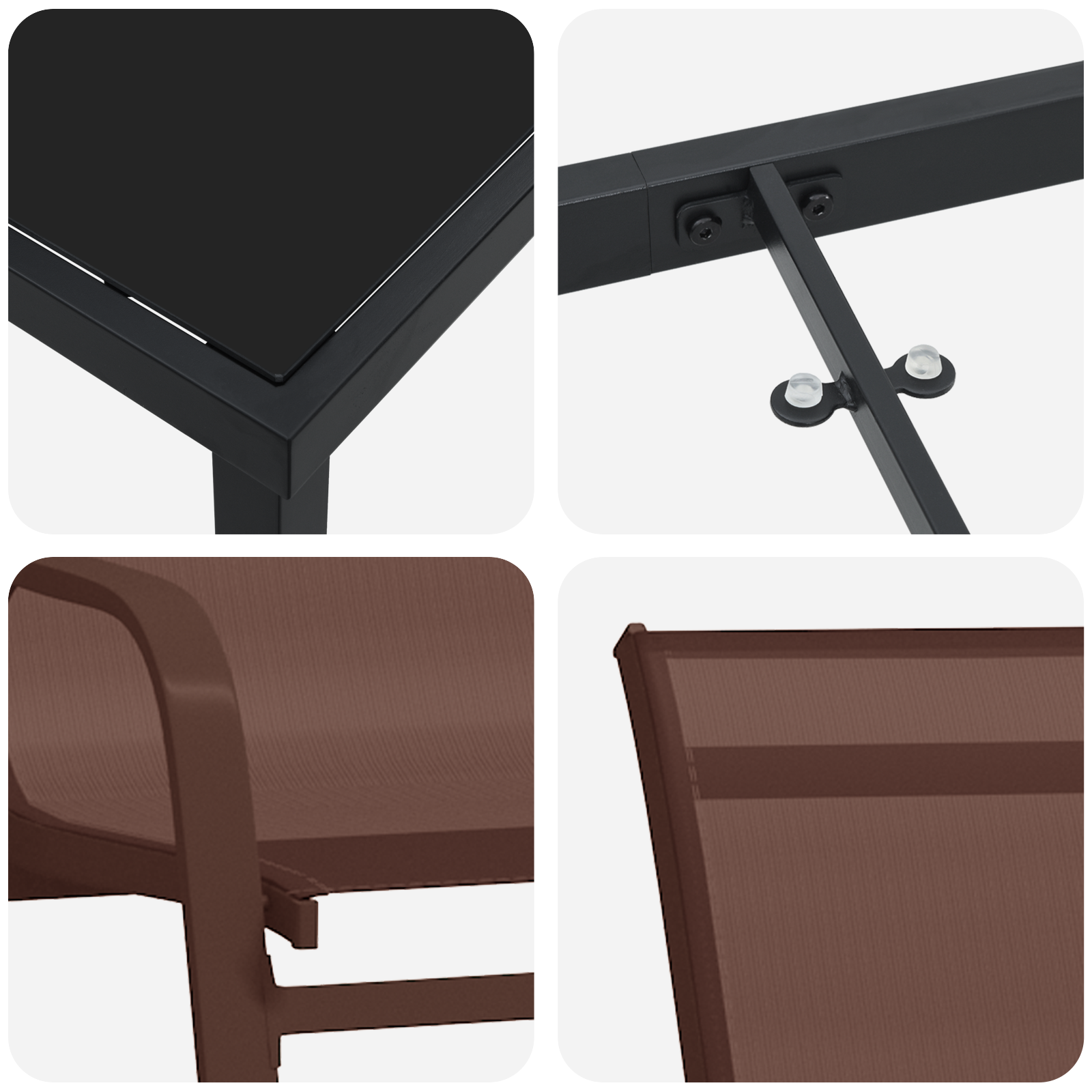 9 части градински комплект за хранене кафяв текстилен и стомана - Image 9