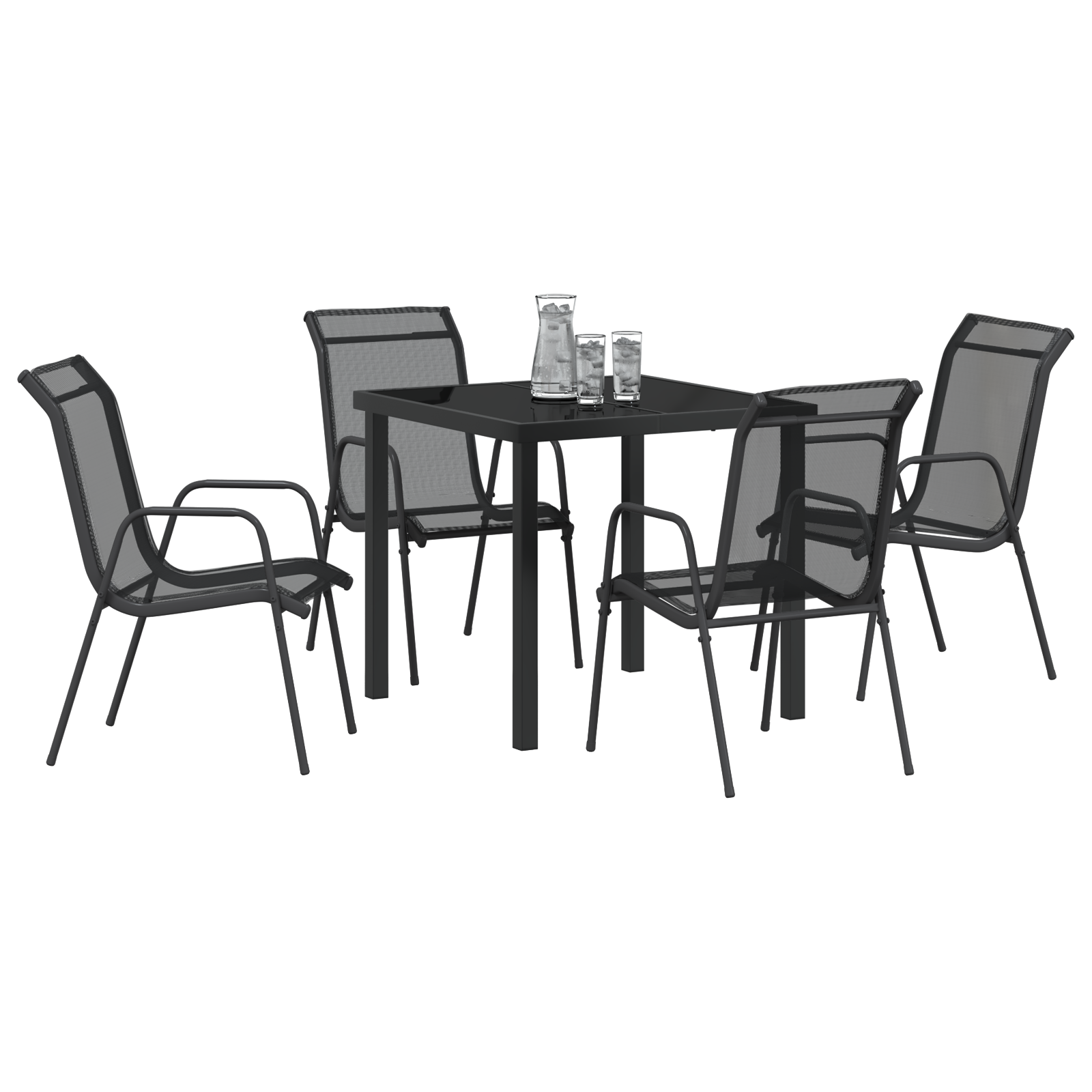 5 части Градински трапезен комплект черен текстил и стомана - Image 3