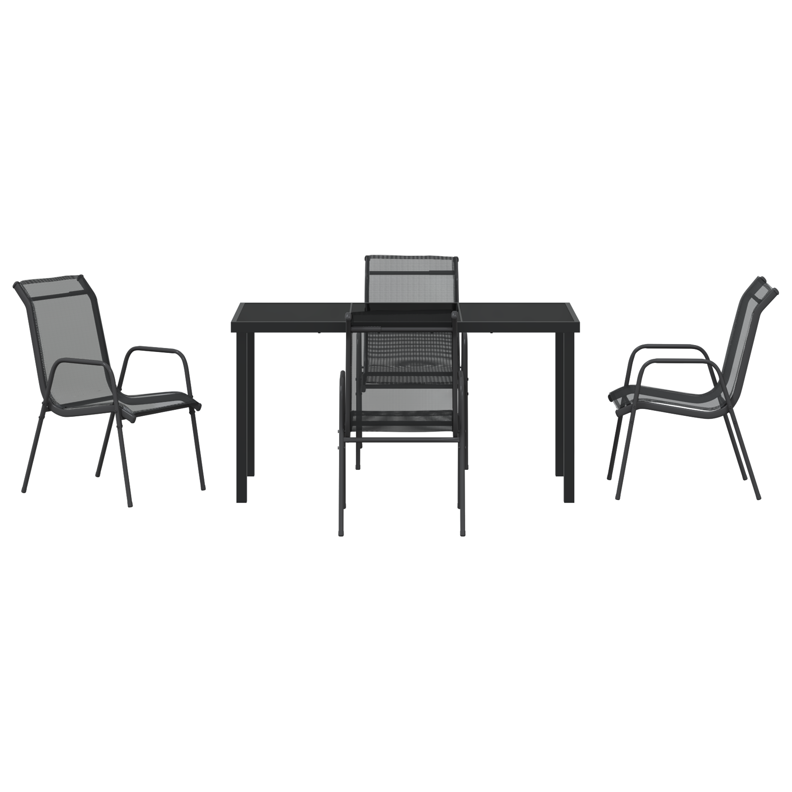 Комплект от 5 части градинска маса и столове Черен текстил и стомана - Image 7