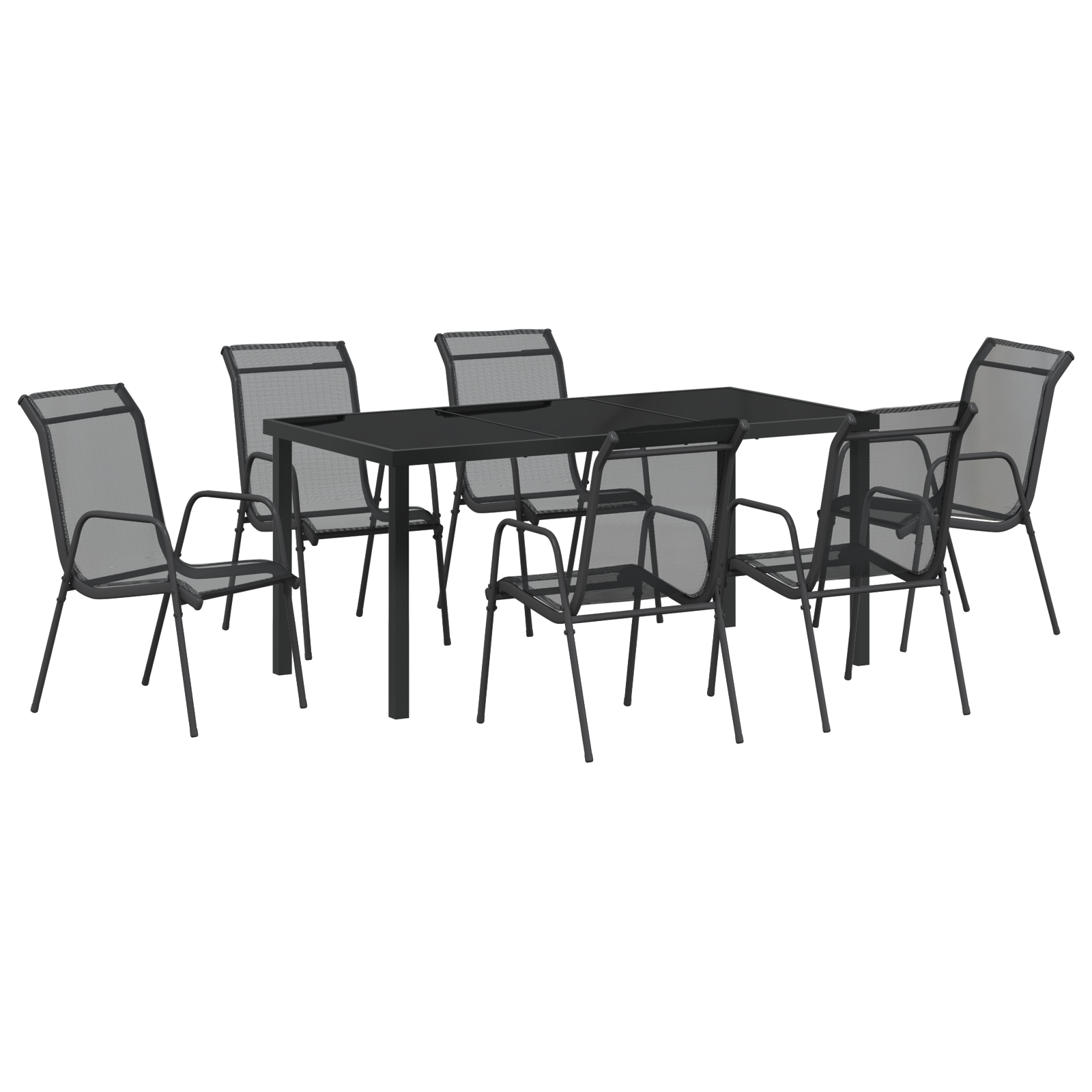 Thumbnail - vidaXL 7-teiliges Garten-Esszimmer-Set in Schwarz aus Textilene und Stahl