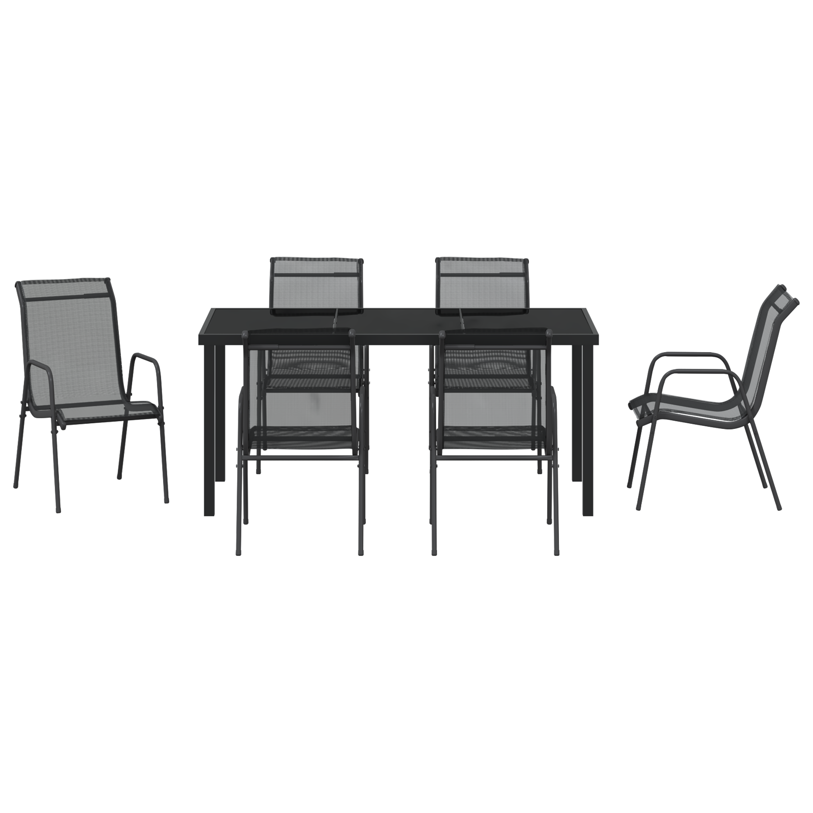 7-те части на градински комплект за хранене Черен текстил и стомана - Image 7