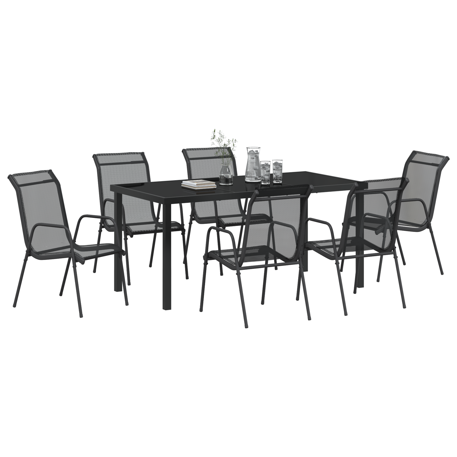 Thumbnail - vidaXL 7-teiliges Garten-Esszimmer-Set in Schwarz aus Textilene und Stahl