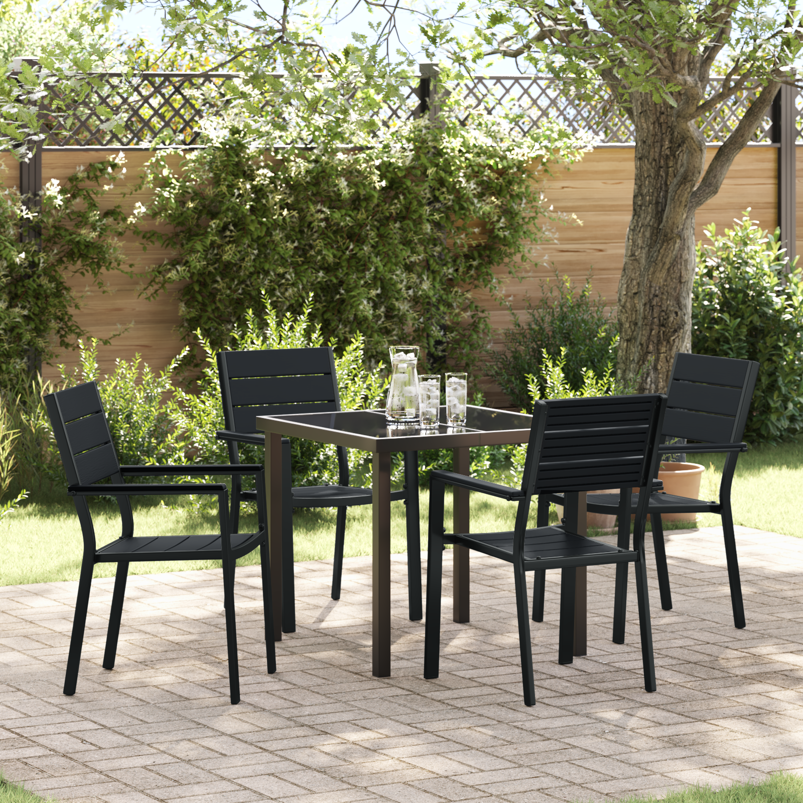 5 частен комплект за хранене в градината черен HDPE