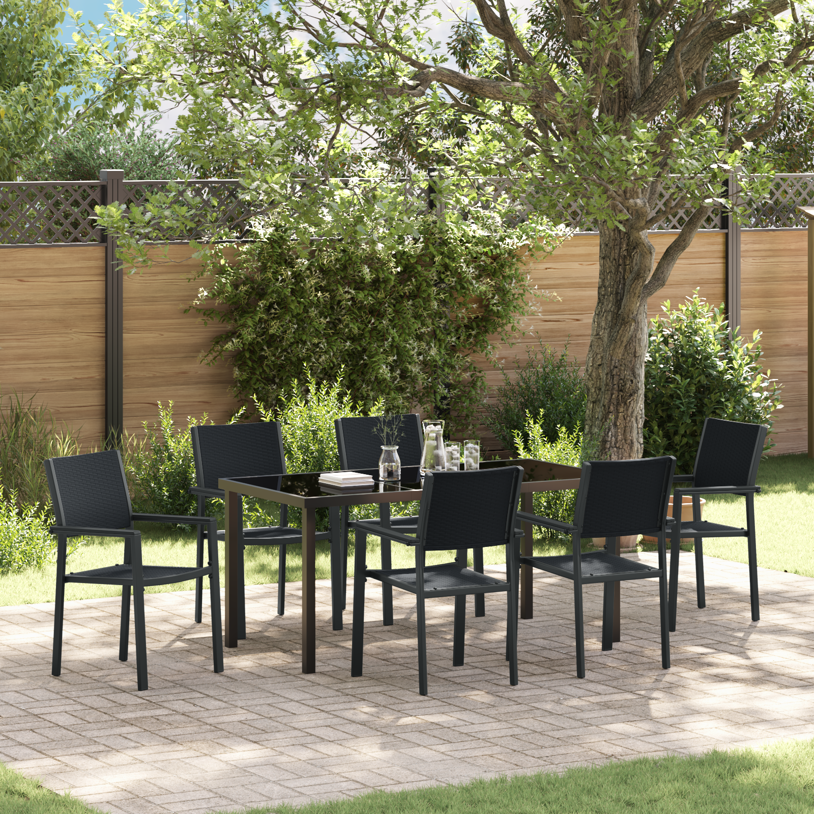 Thumbnail - vidaXL 7-teiliges Gartenessset Schwarz Poly-Rattan