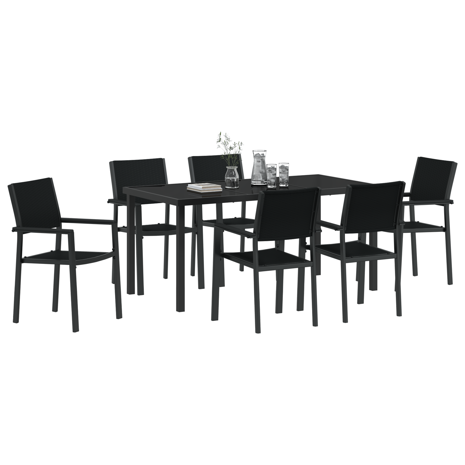 Thumbnail - vidaXL 7-teiliges Gartenessset Schwarz Poly-Rattan