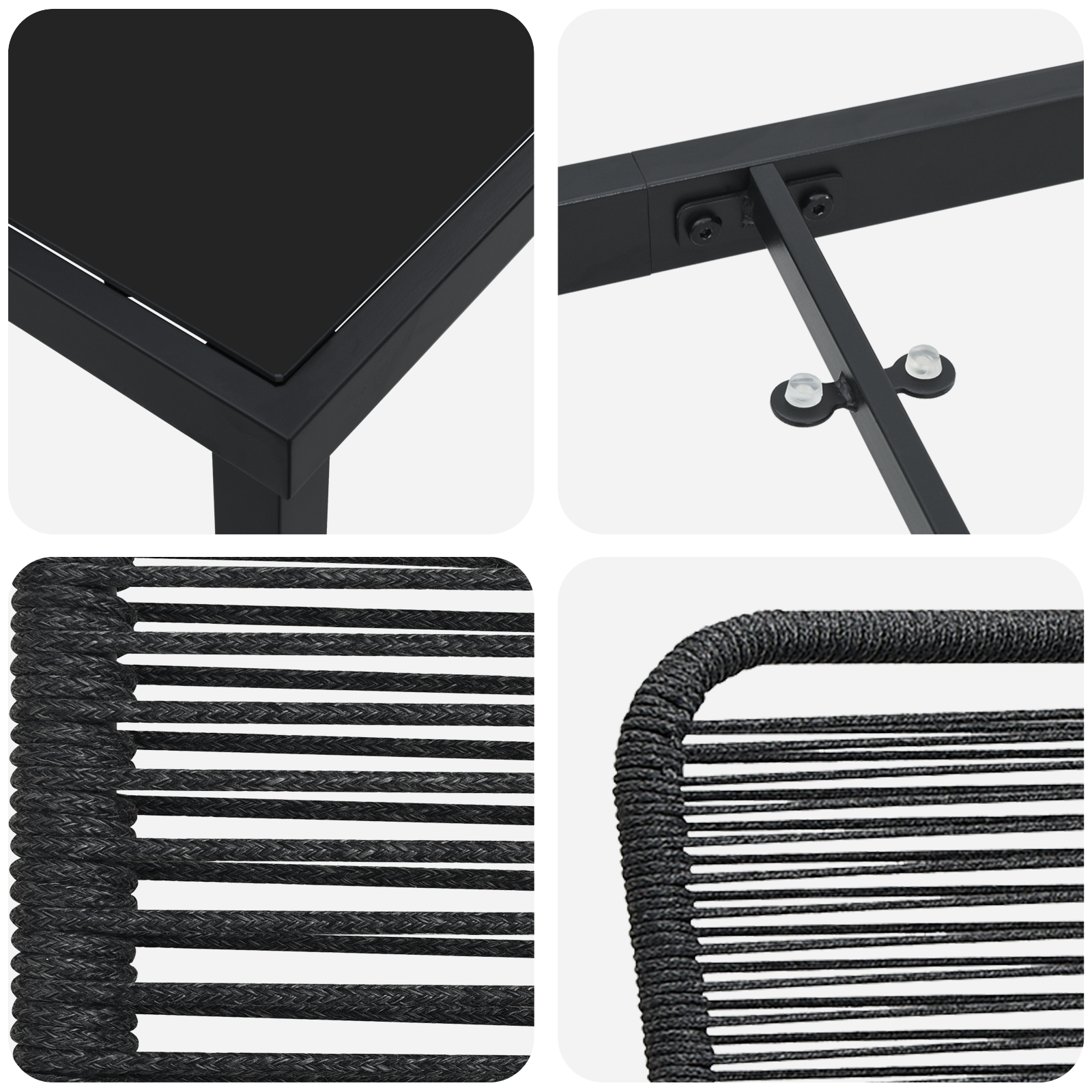 3 Piece Garden Dining Set Black Cotton Rope and Steel - Image 9