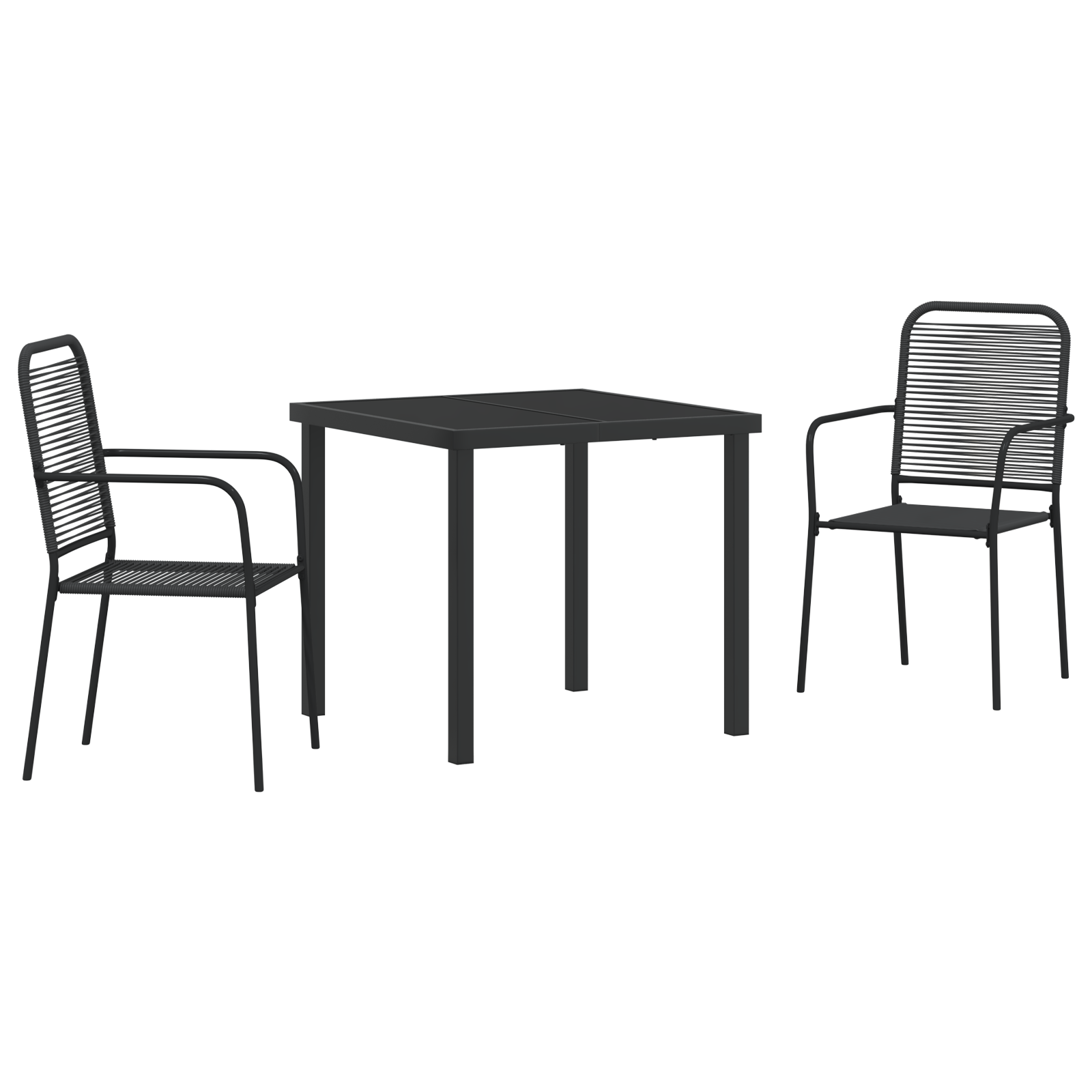 3 Piece Garden Dining Set Black Cotton Rope and Steel - Image 2