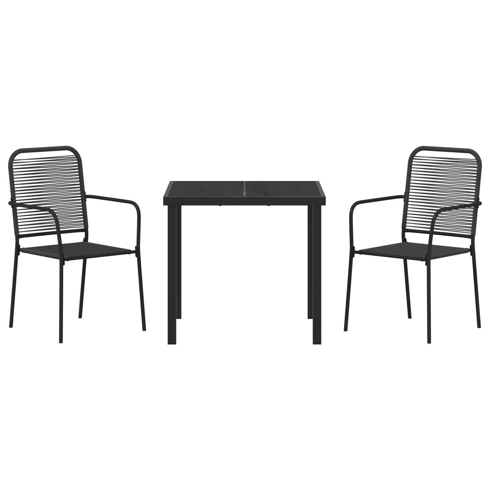 3 Piece Garden Dining Set Black Cotton Rope and Steel - Image 7
