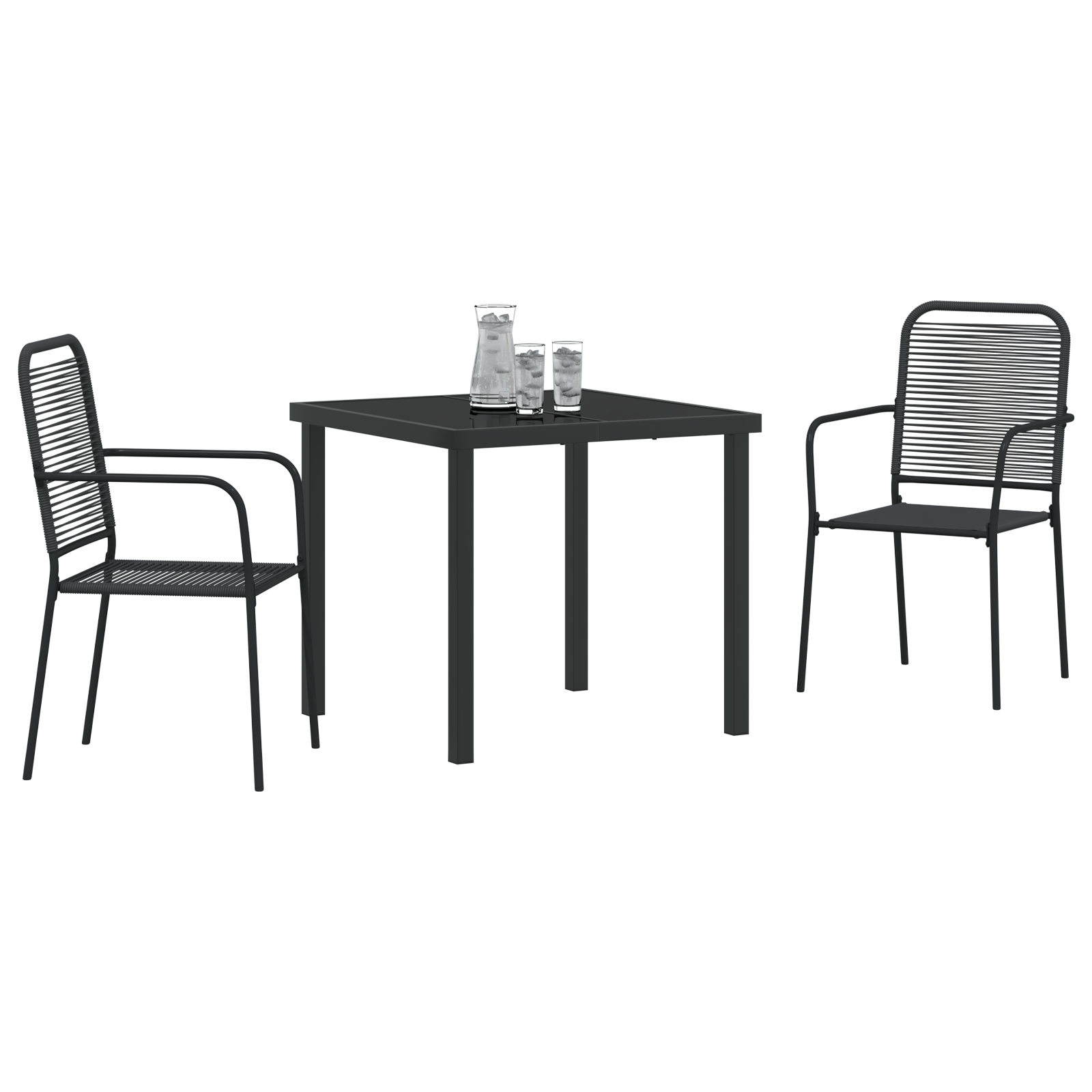 3 Piece Garden Dining Set Black Cotton Rope and Steel - Image 3