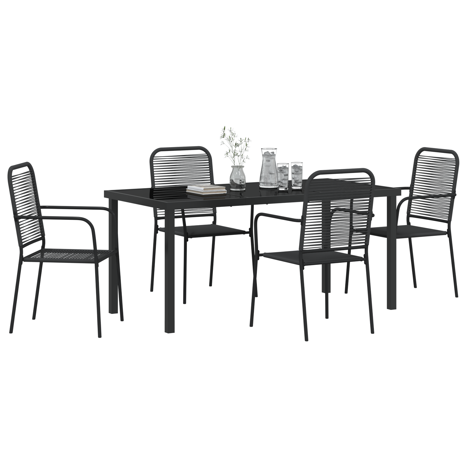 5 Частен комплект за градинска трапезария Черна памучна връв и стомана - Image 3