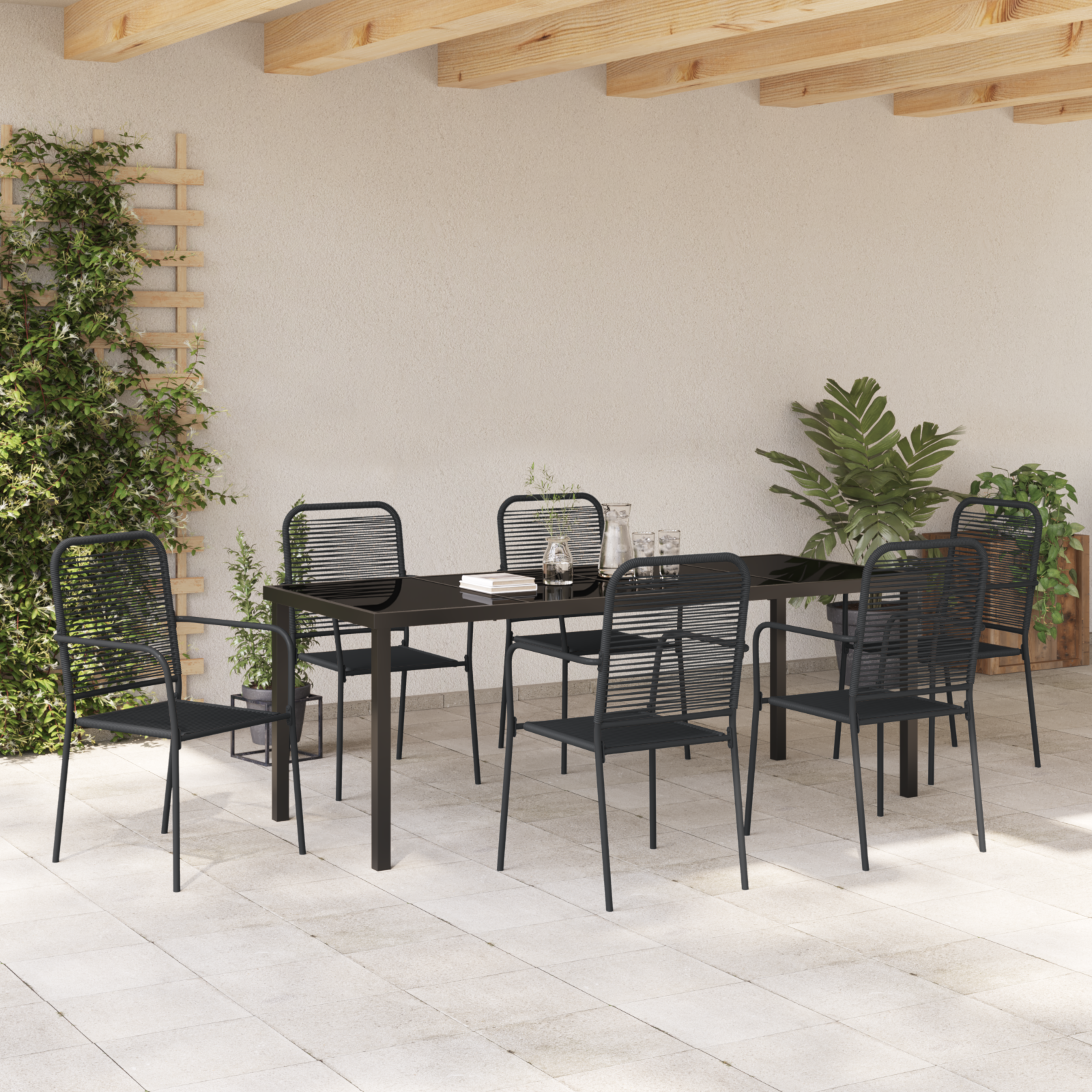 7 части Градинска трапезария Черна памучна връв и стомана - Image 4