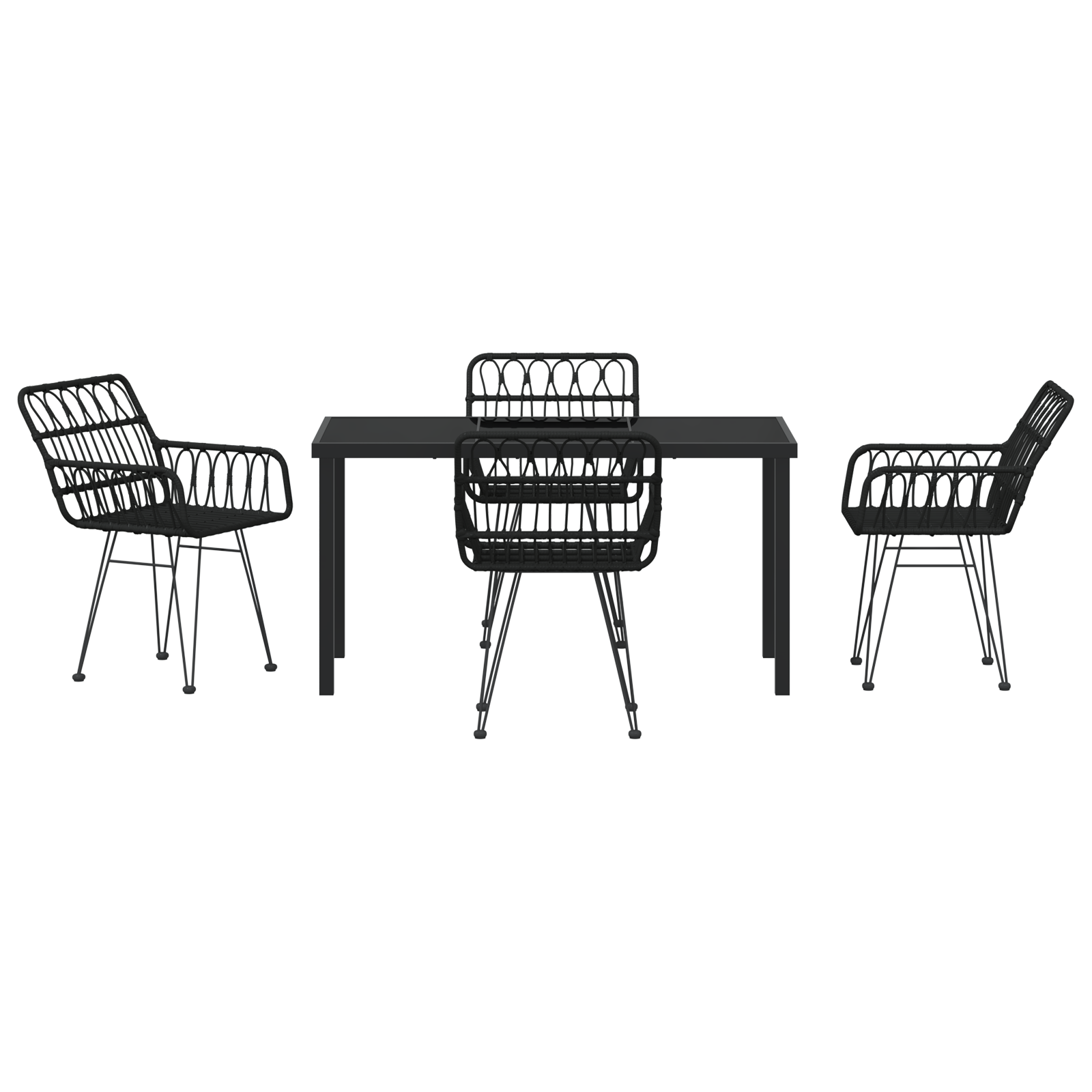 Комплект от 5 градински трапезарски столове  Черен Полиратан - Image 6