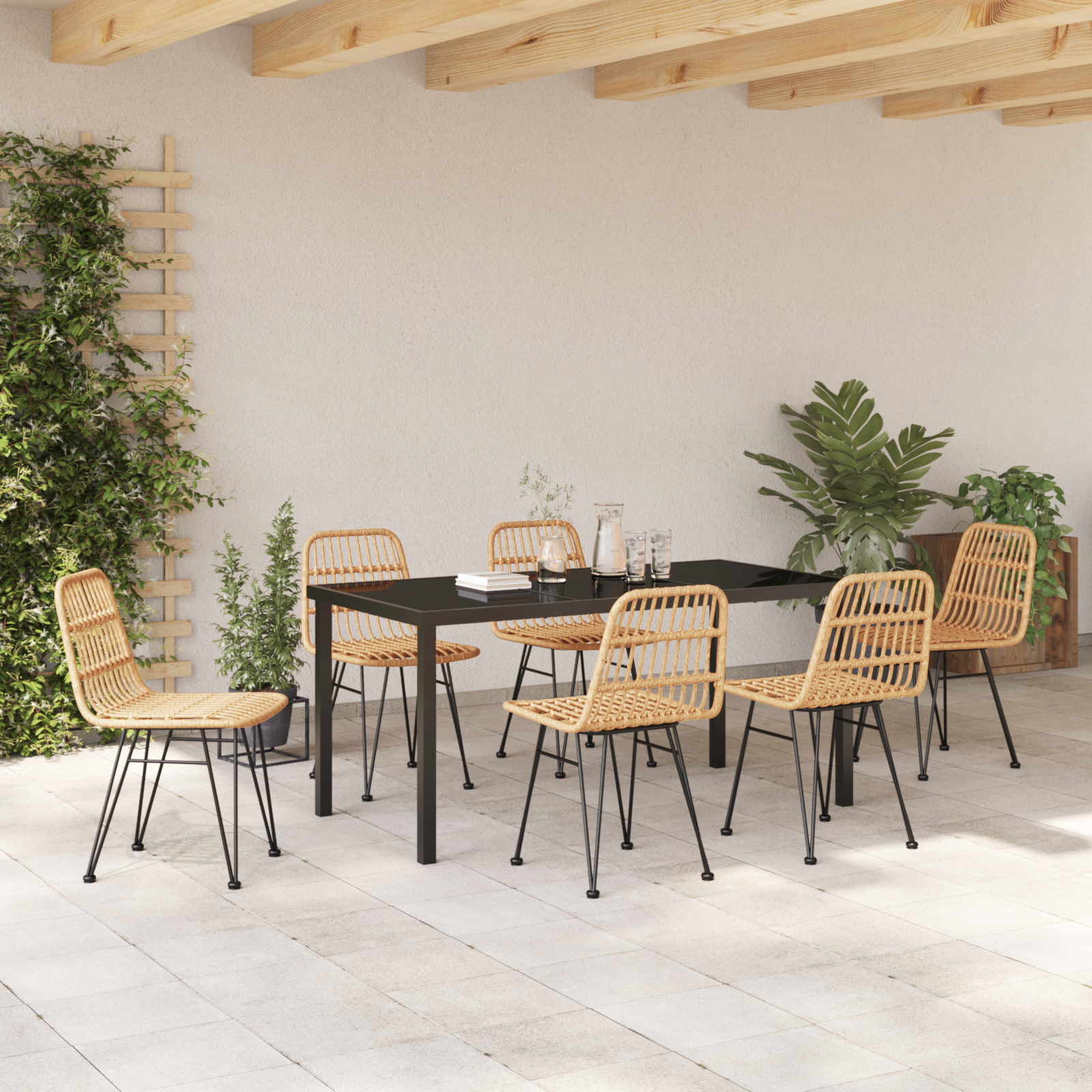 7 Piece Garden Dining Set Brown Poly Rattan - Image 4