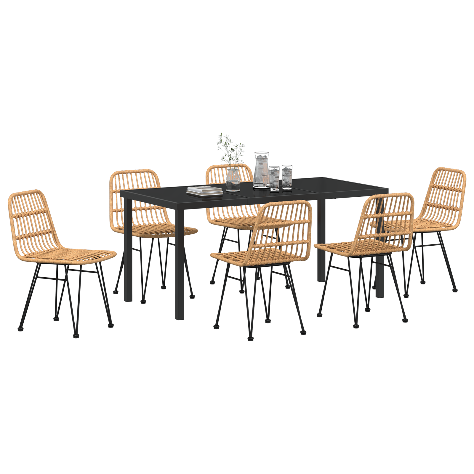 7 Piece Garden Dining Set Brown Poly Rattan - Image 3