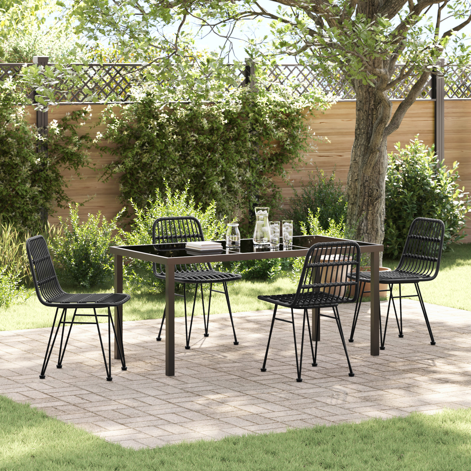 Thumbnail - vidaXL 5-teiliges Garten-Esszimmerset in Schwarz aus Polyrattan