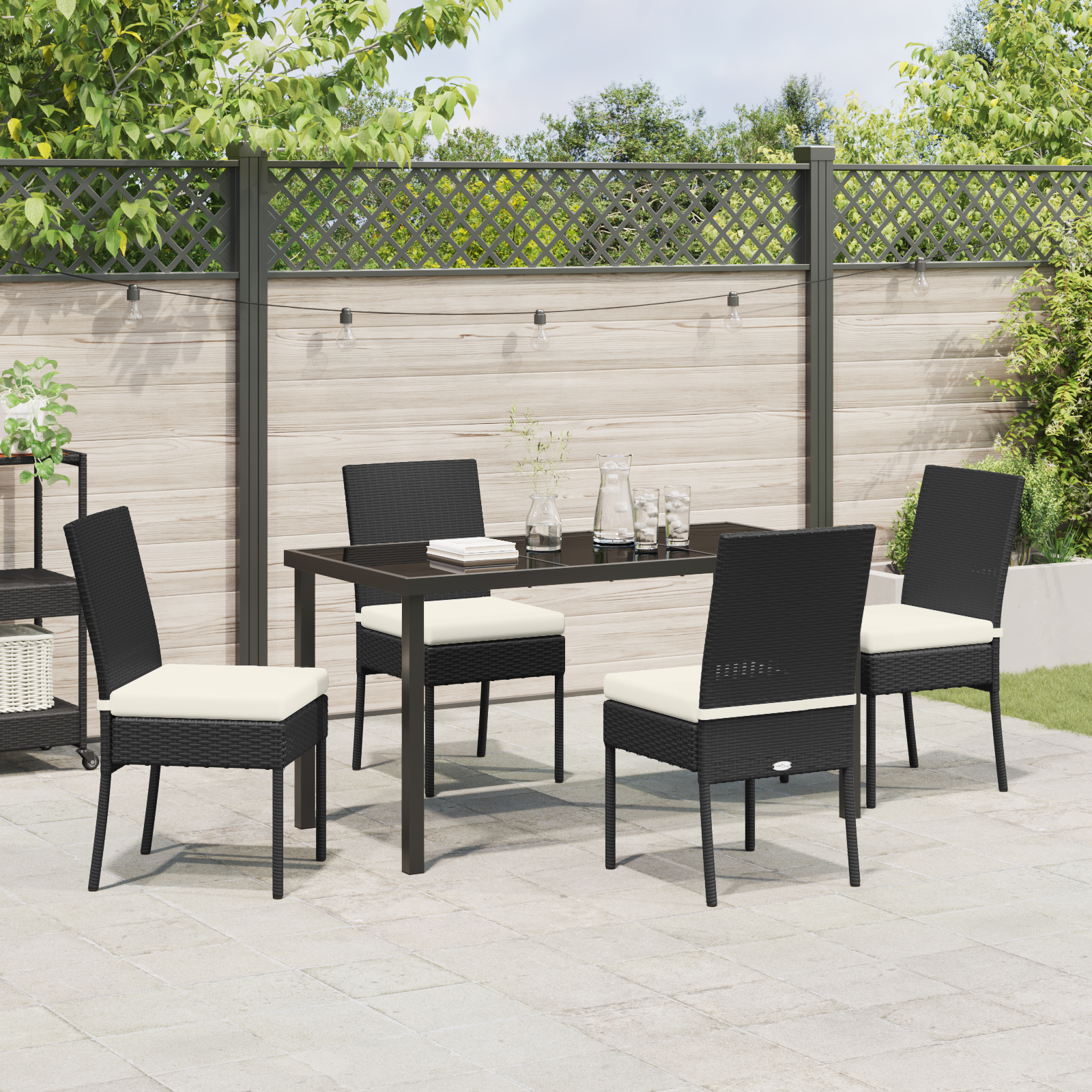 Комплект от 5 части градински трапезни столове Черен Полирата - Image 4