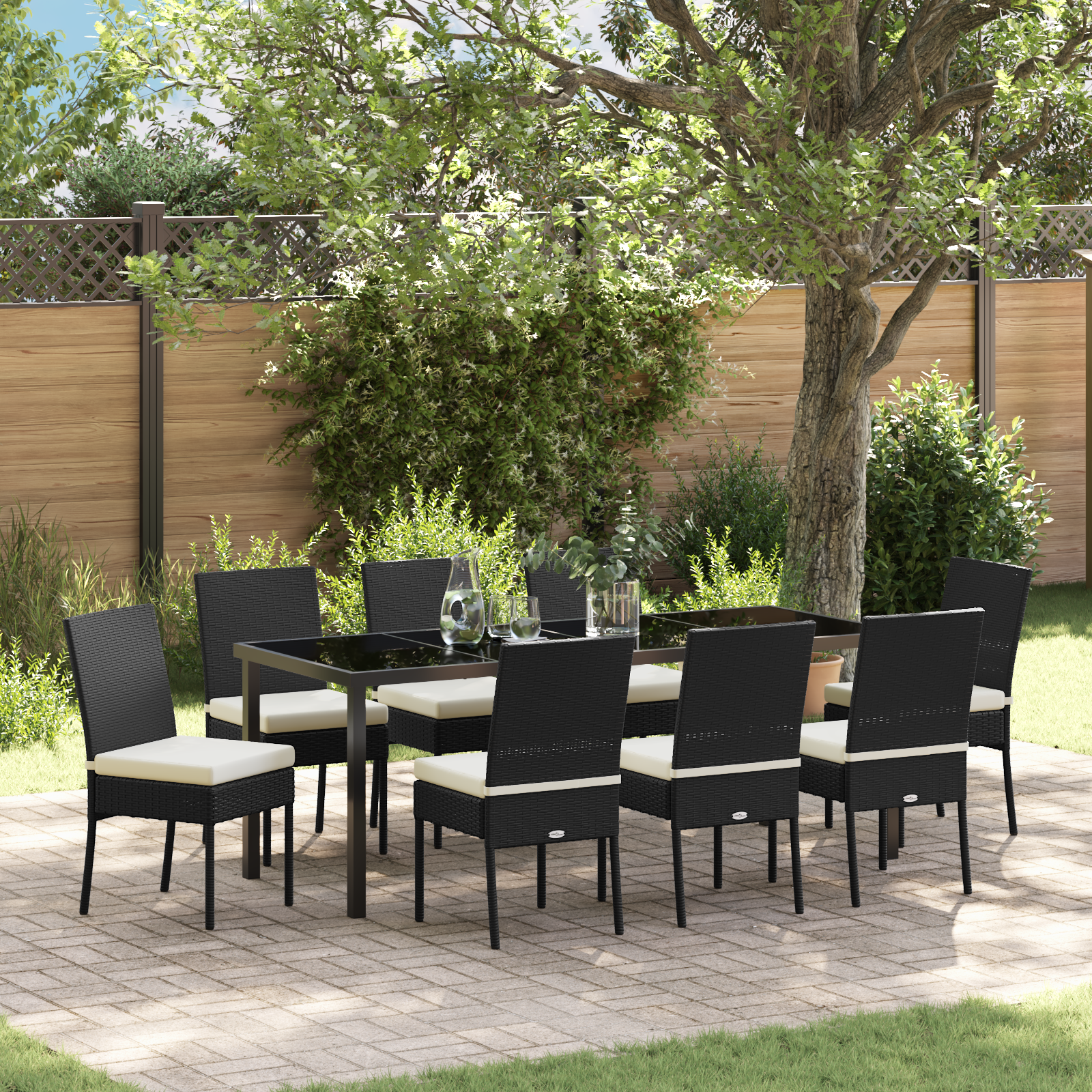 9 Часов комплект за хранене в градината Черен Полиратан