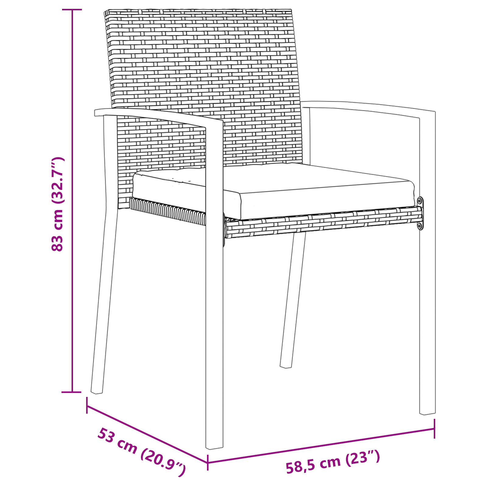 5-членен комплект градински столове черен полиратан - Image 10