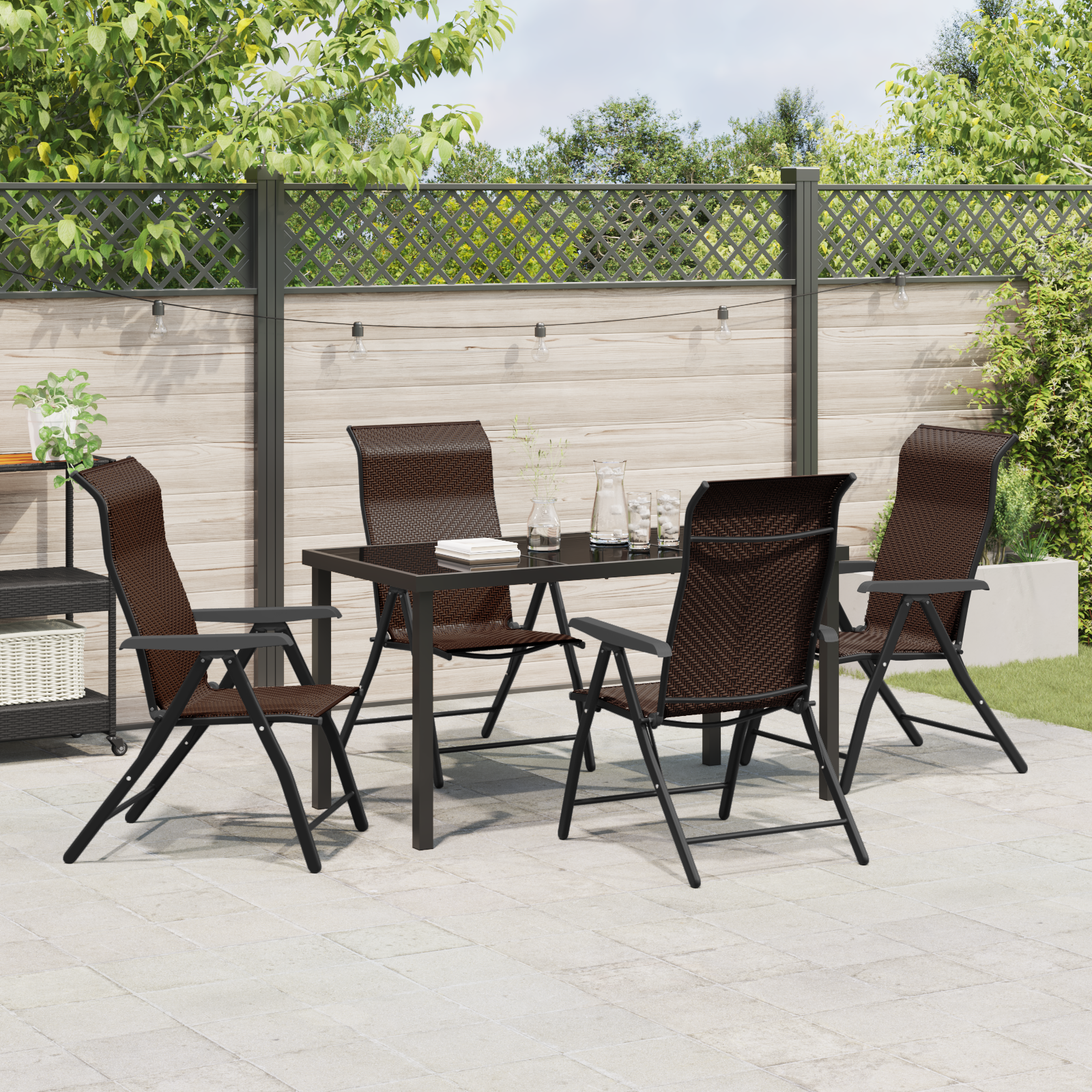 5 Piece Garden Dining Set Brown Poly Rattan - Image 4