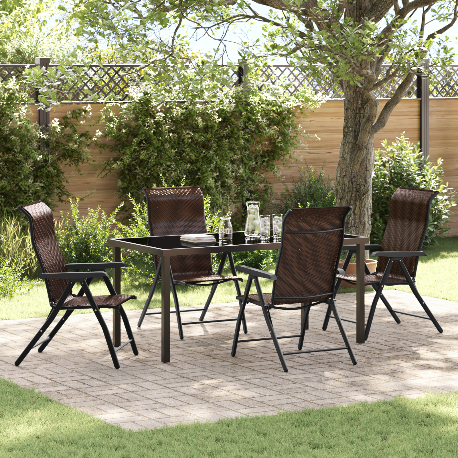 5 Piece Garden Dining Set Brown Poly Rattan