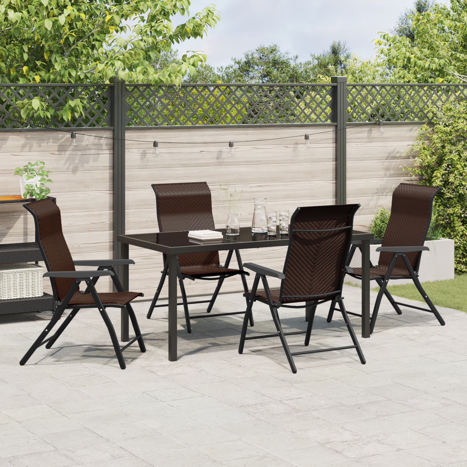 5 Piece Garden Dining Set Brown Poly Rattan - Image 4