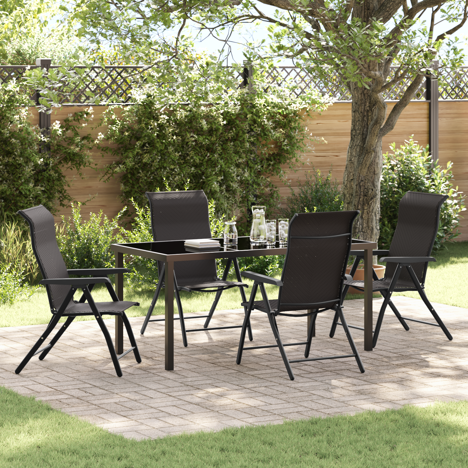 5 Piece Garden Dining Set Black Poly Rattan