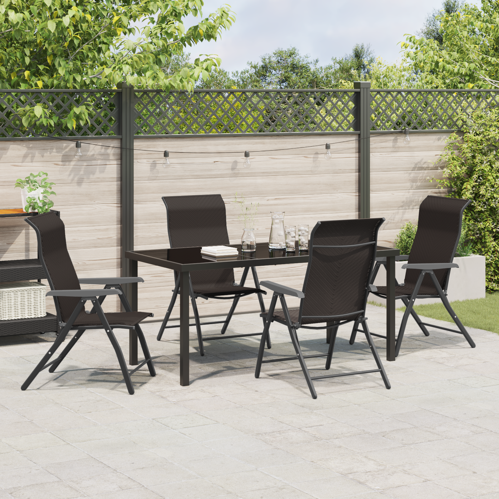 5 Piece Garden Dining Set Black Poly Rattan - Image 4