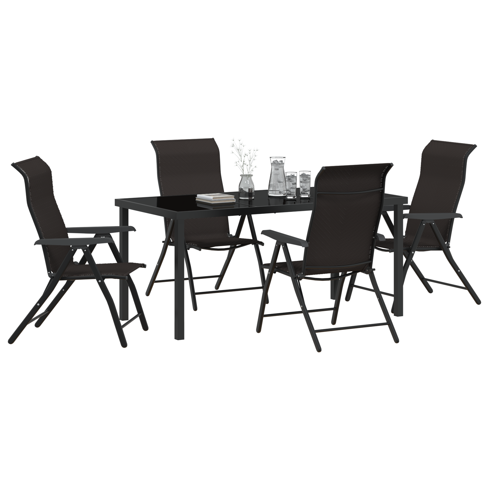 5 Piece Garden Dining Set Black Poly Rattan - Image 3