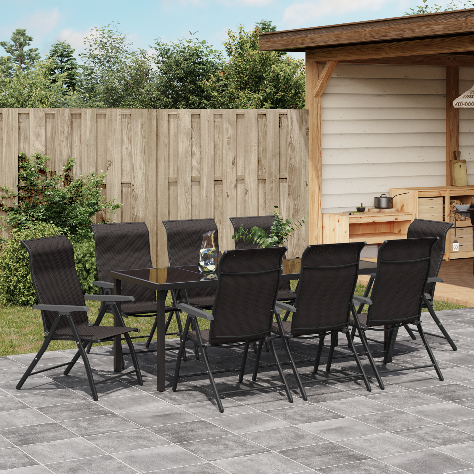 9 частов комплект за хранене в градината черен полиратан - Image 4