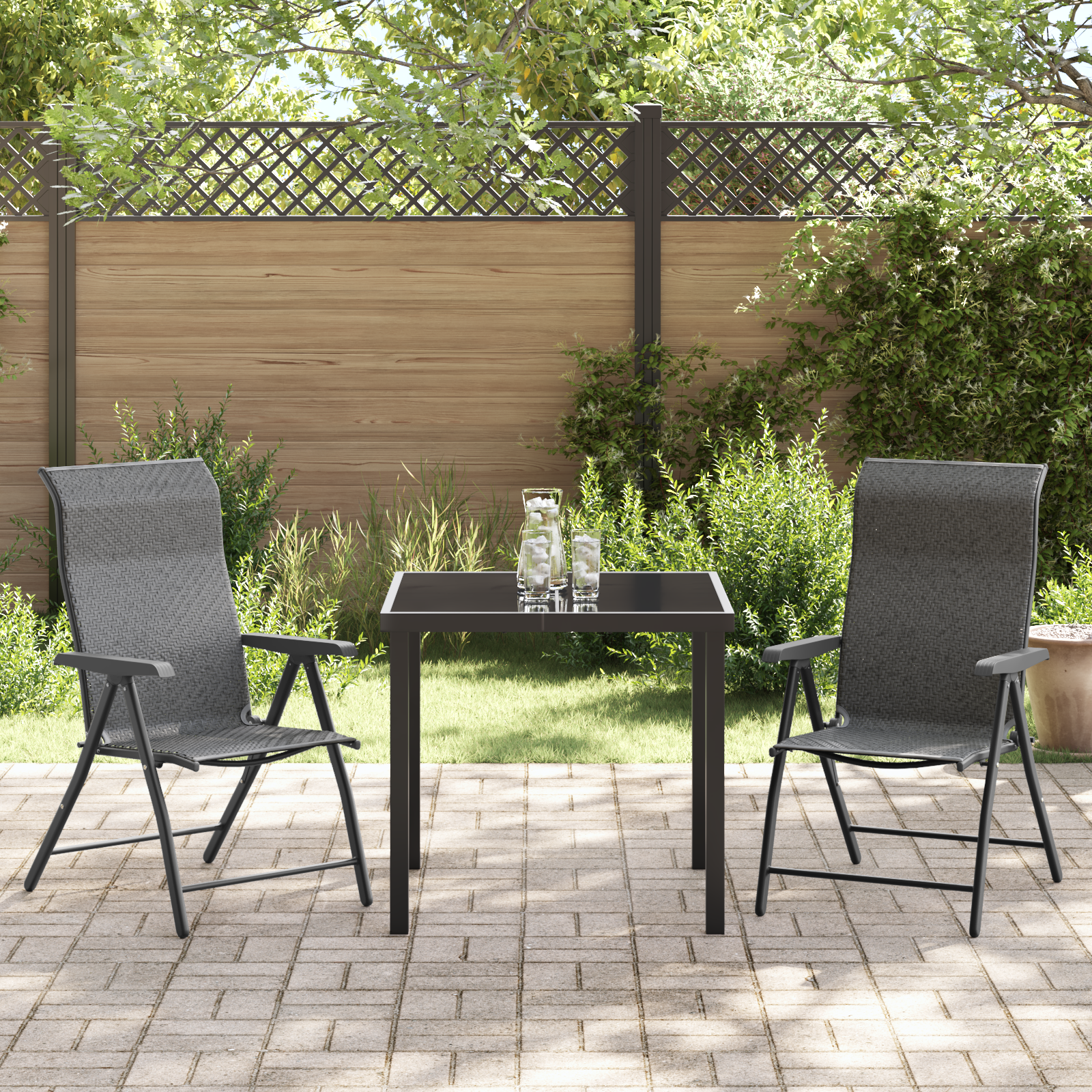 3 части градински комплект за хранене сив полиратан - Image 4