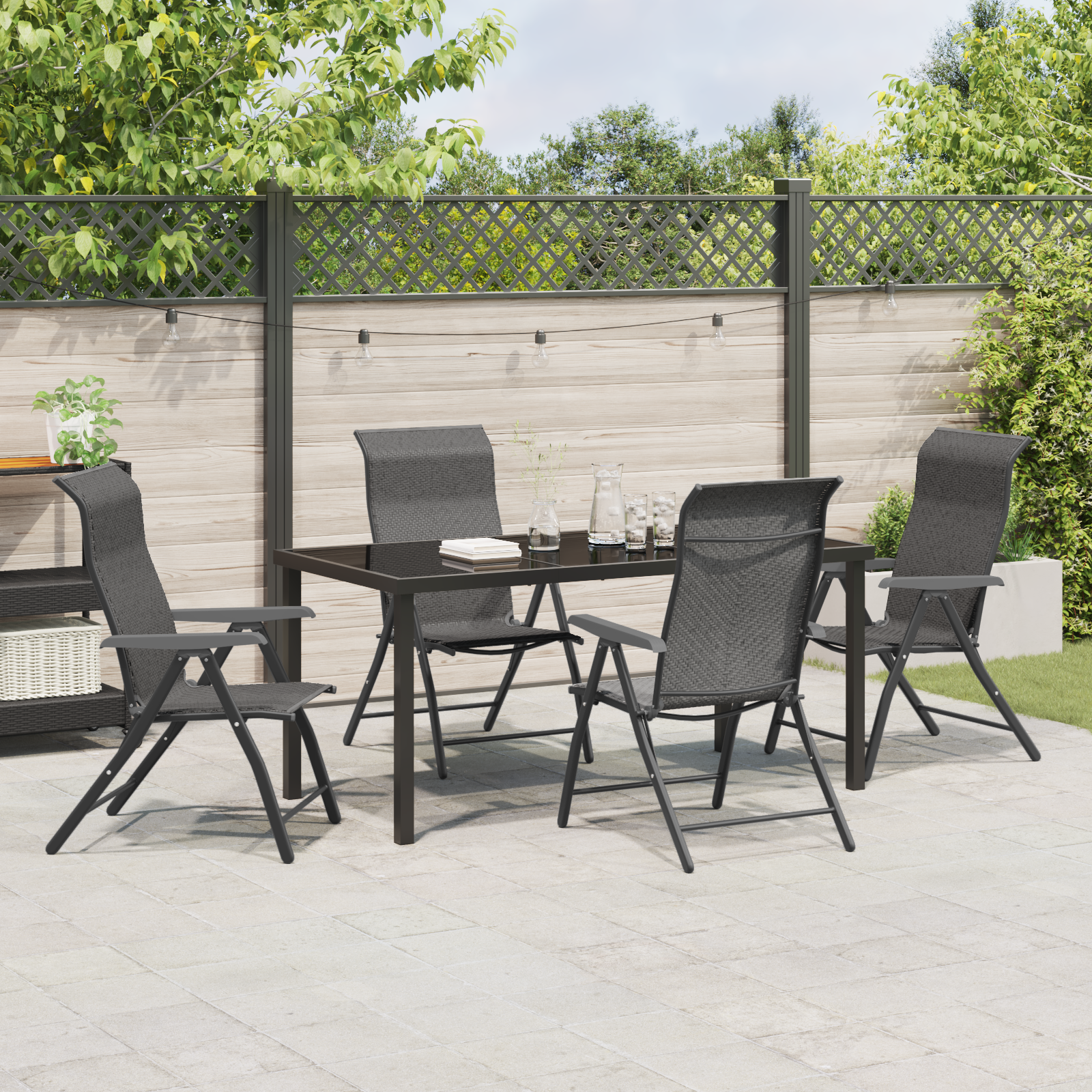 5-частен комплект градински мебели Сиво от полиратан - Image 4