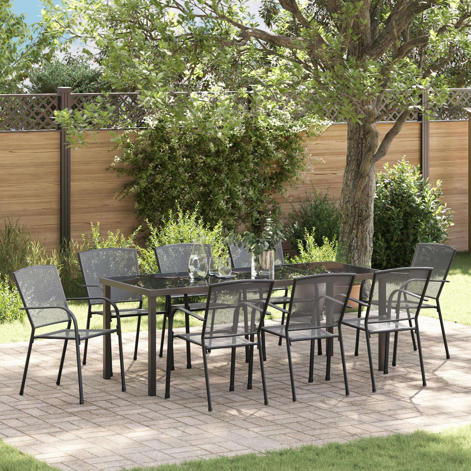 Комплект от 9 градински трапезни стола, антрацитна стомана
