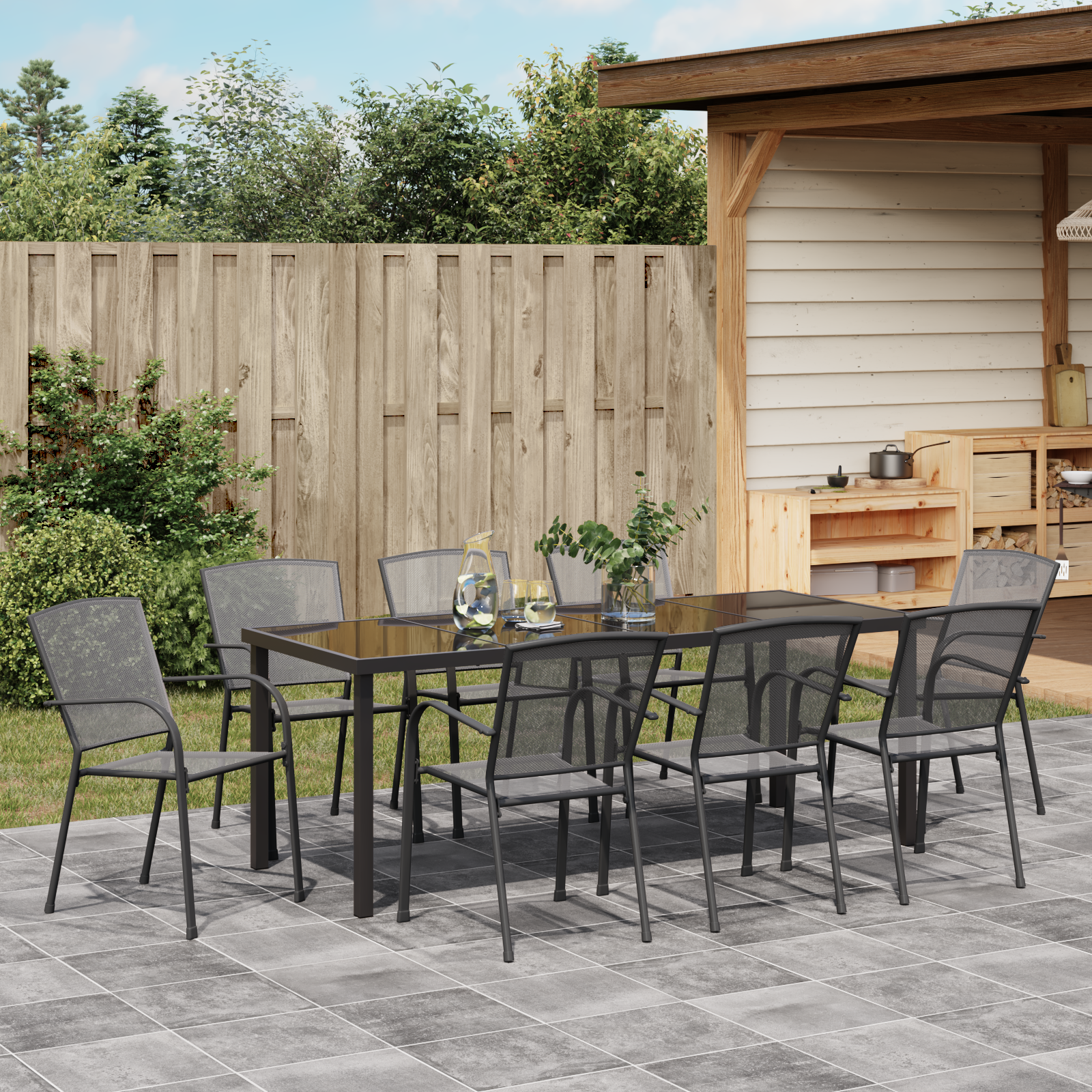Комплект от 9 градински трапезни стола, антрацитна стомана - Image 4