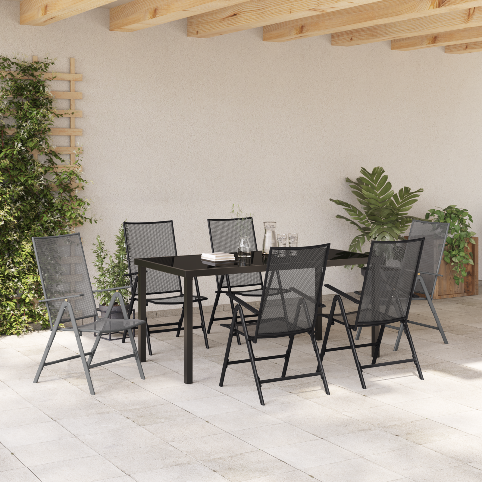 7 Piece Garden Dining Set Anthracite Steel - Image 4