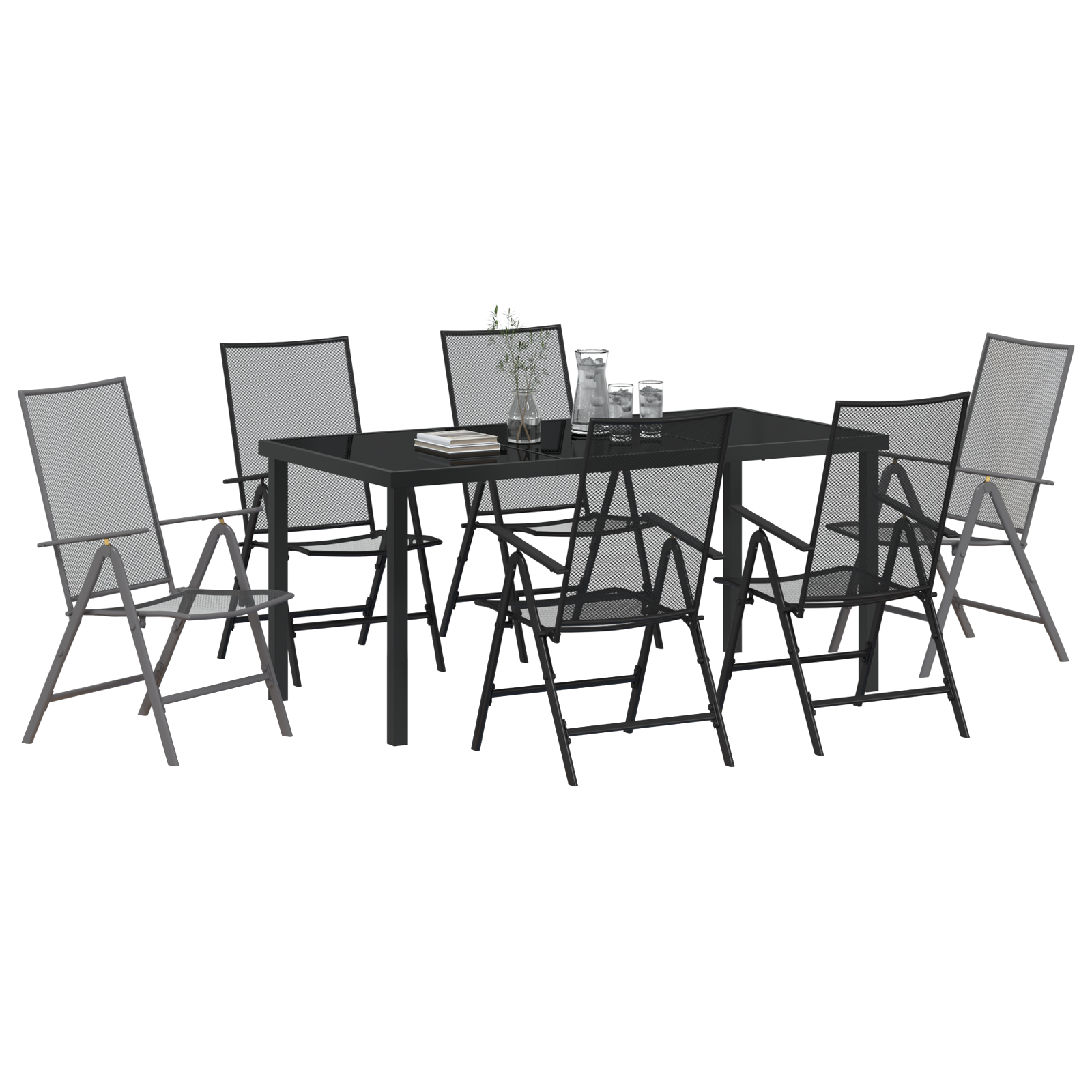 7 Piece Garden Dining Set Anthracite Steel - Image 3