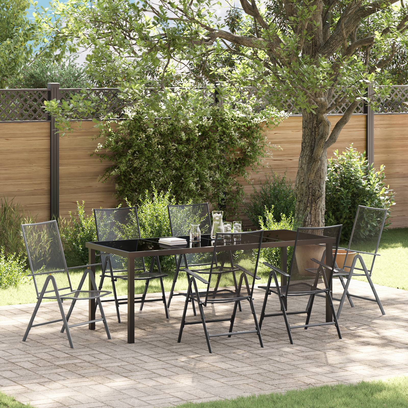 Thumbnail - vidaXL 7-teiliges Garten-Esszimmer Set in Anthrazit aus Stahl