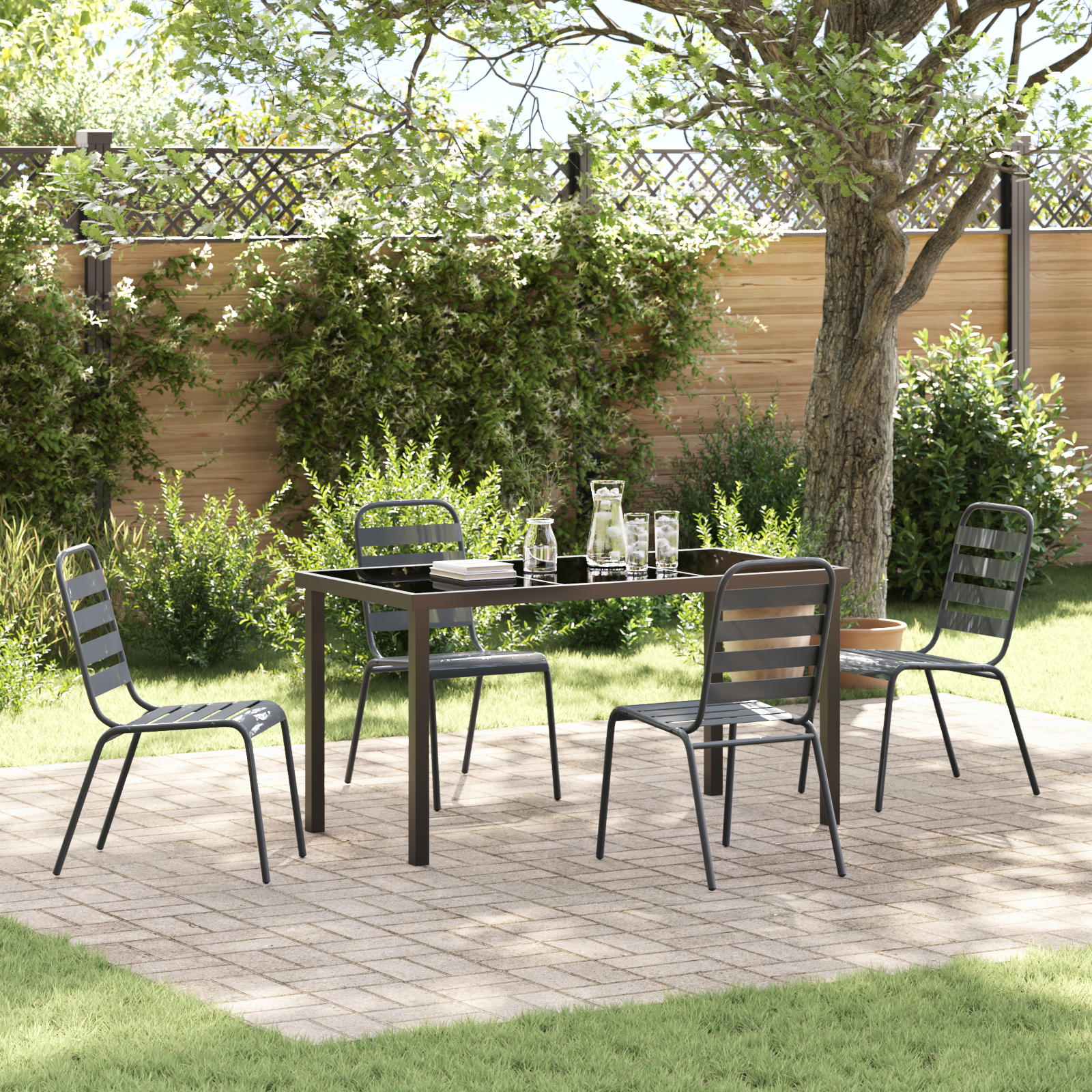 5 Piece Garden Dining Set Dark Grey Steel
