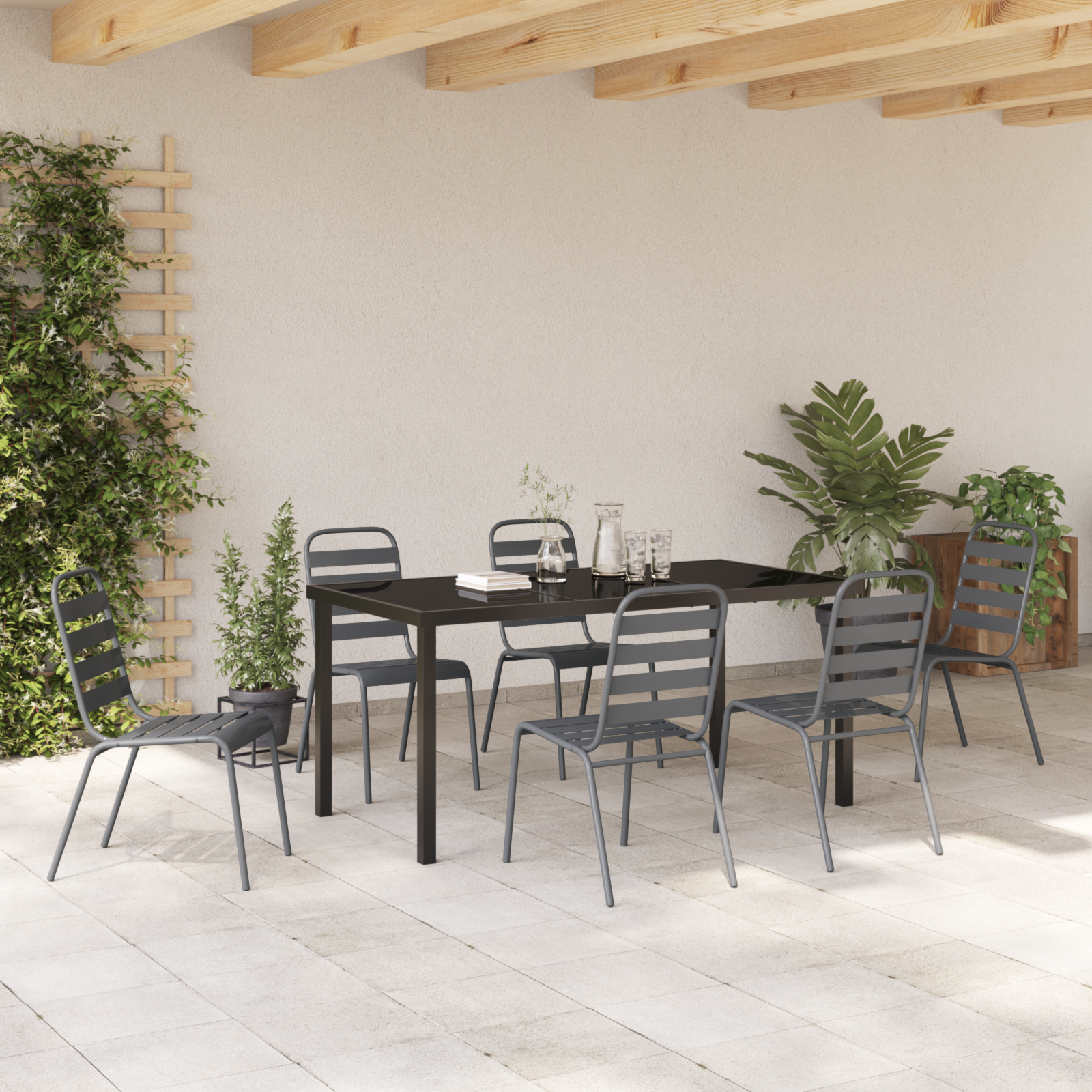 7 Piece Garden Dining Set Dark Grey Steel - Image 4