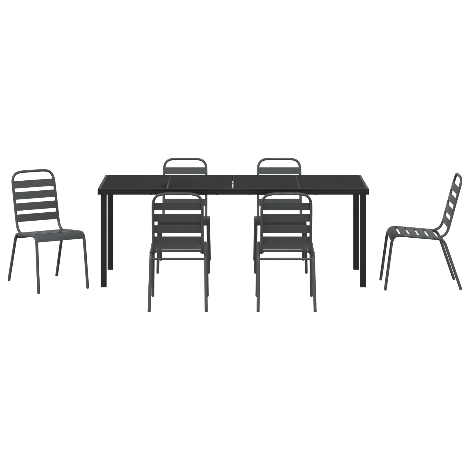 7-частен комплект за хранене в градината Тъмен сив стоманен - Image 7