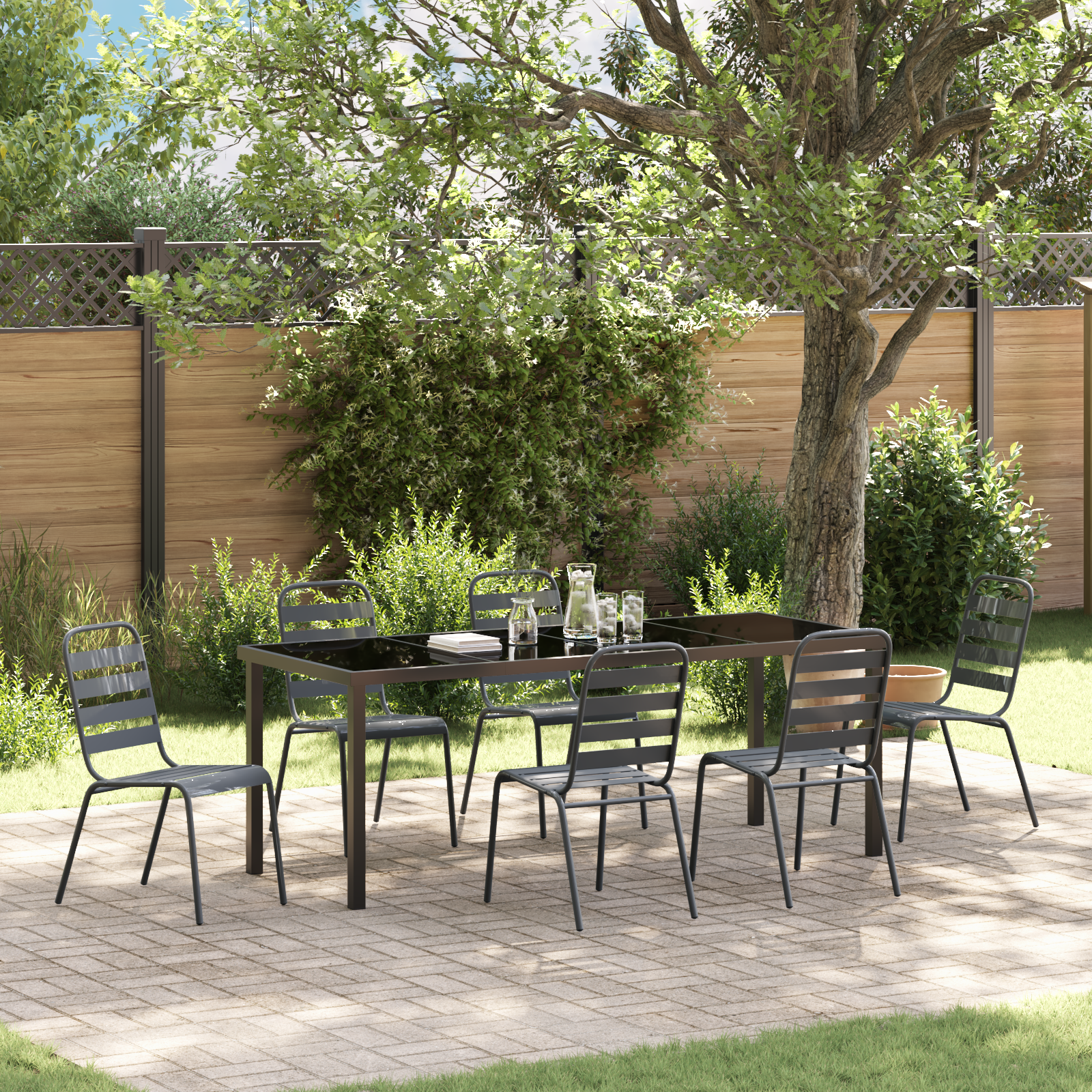 Thumbnail - vidaXL 7-teiliges Garten Esszimmer Set Dunkelgrau Stahl
