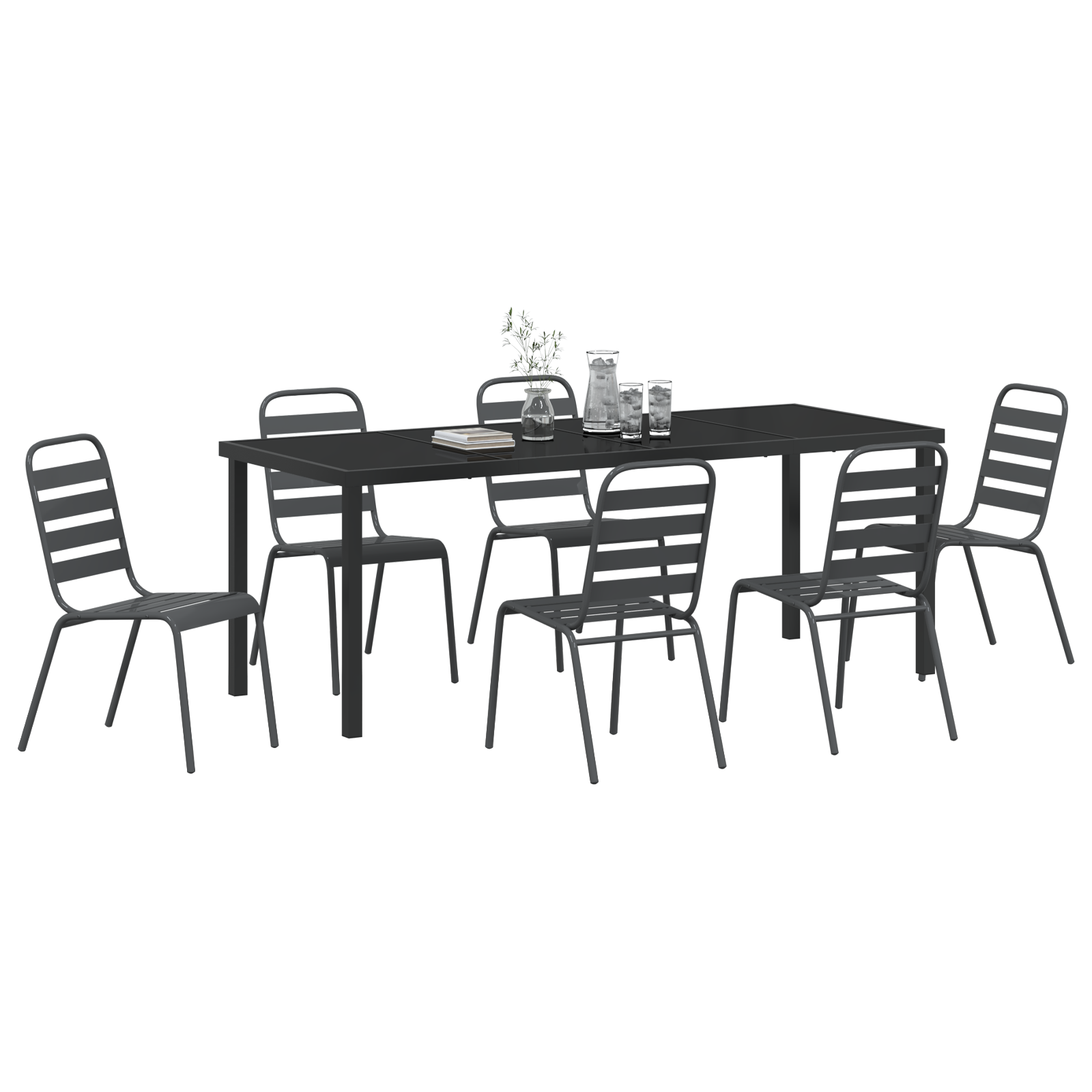 Thumbnail - vidaXL 7-teiliges Garten Esszimmer Set Dunkelgrau Stahl