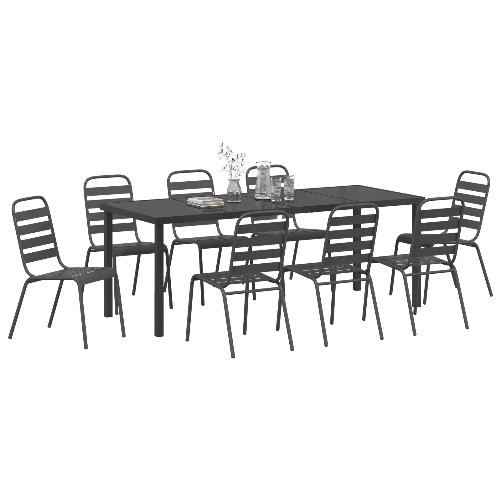 9 Членен Комплект за Градинско Хранене Тъмен Сив Стомана - Image 3