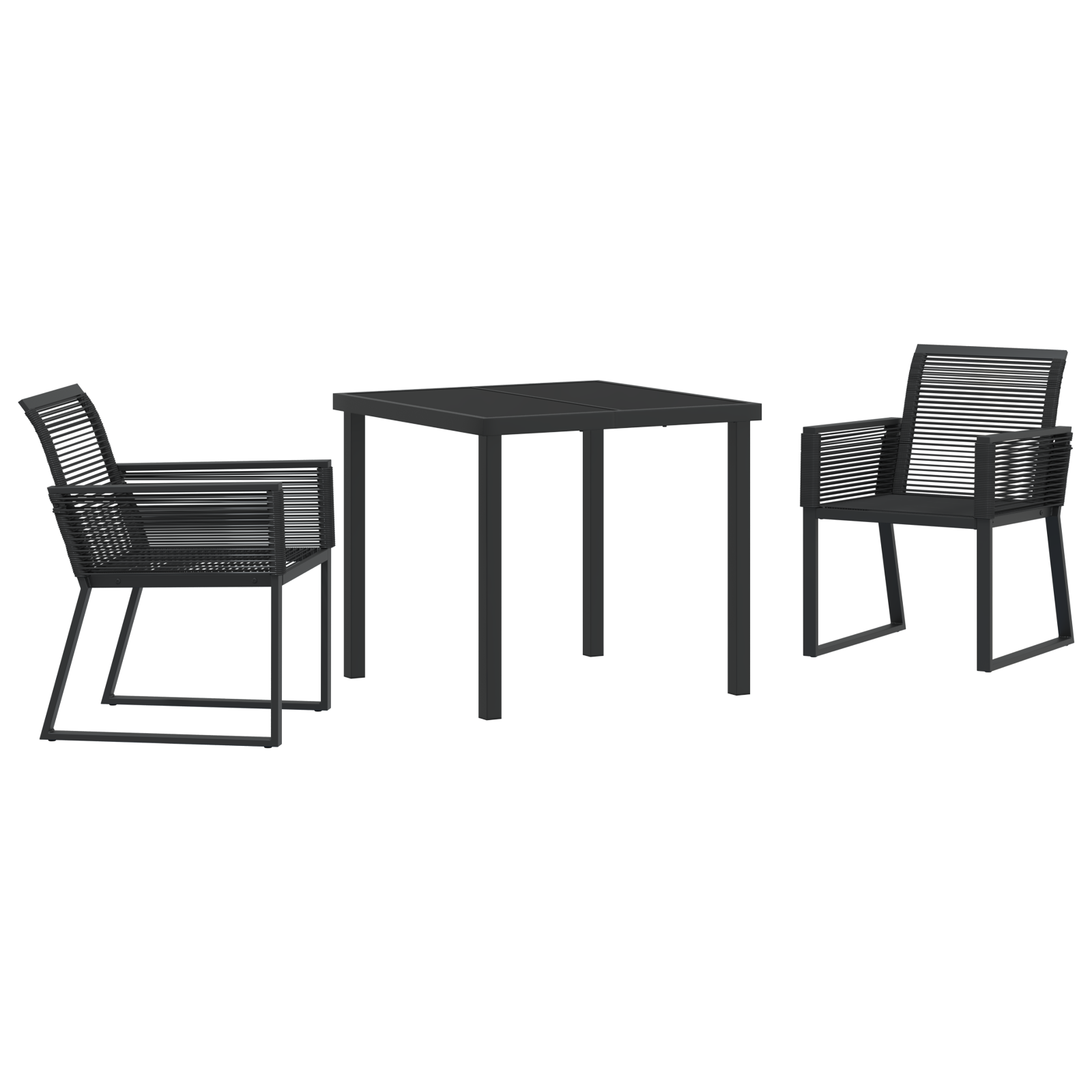 3 Piece Garden Dining Set Black Poly Rattan - Image 2