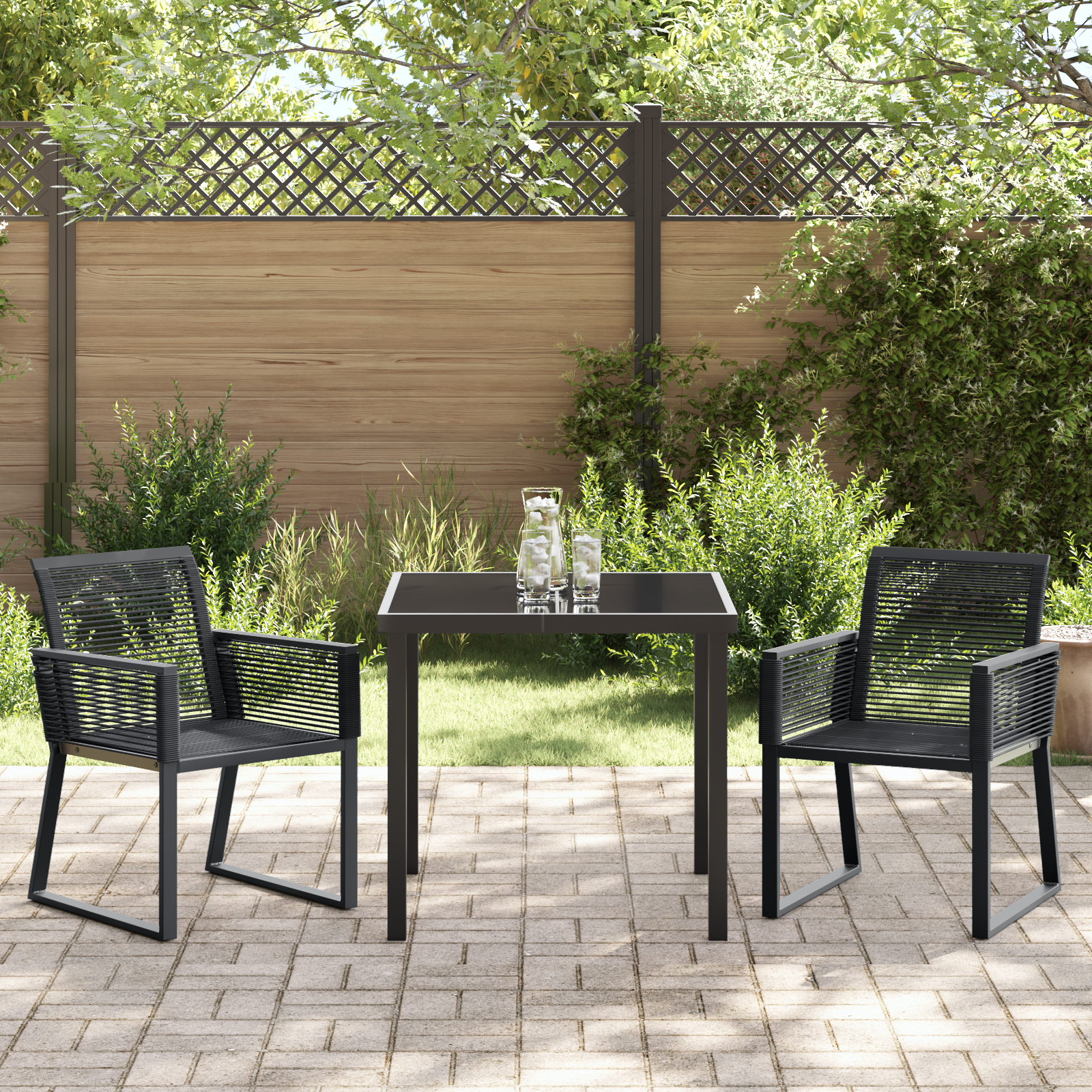 3 Piece Garden Dining Set Black Poly Rattan - Image 4