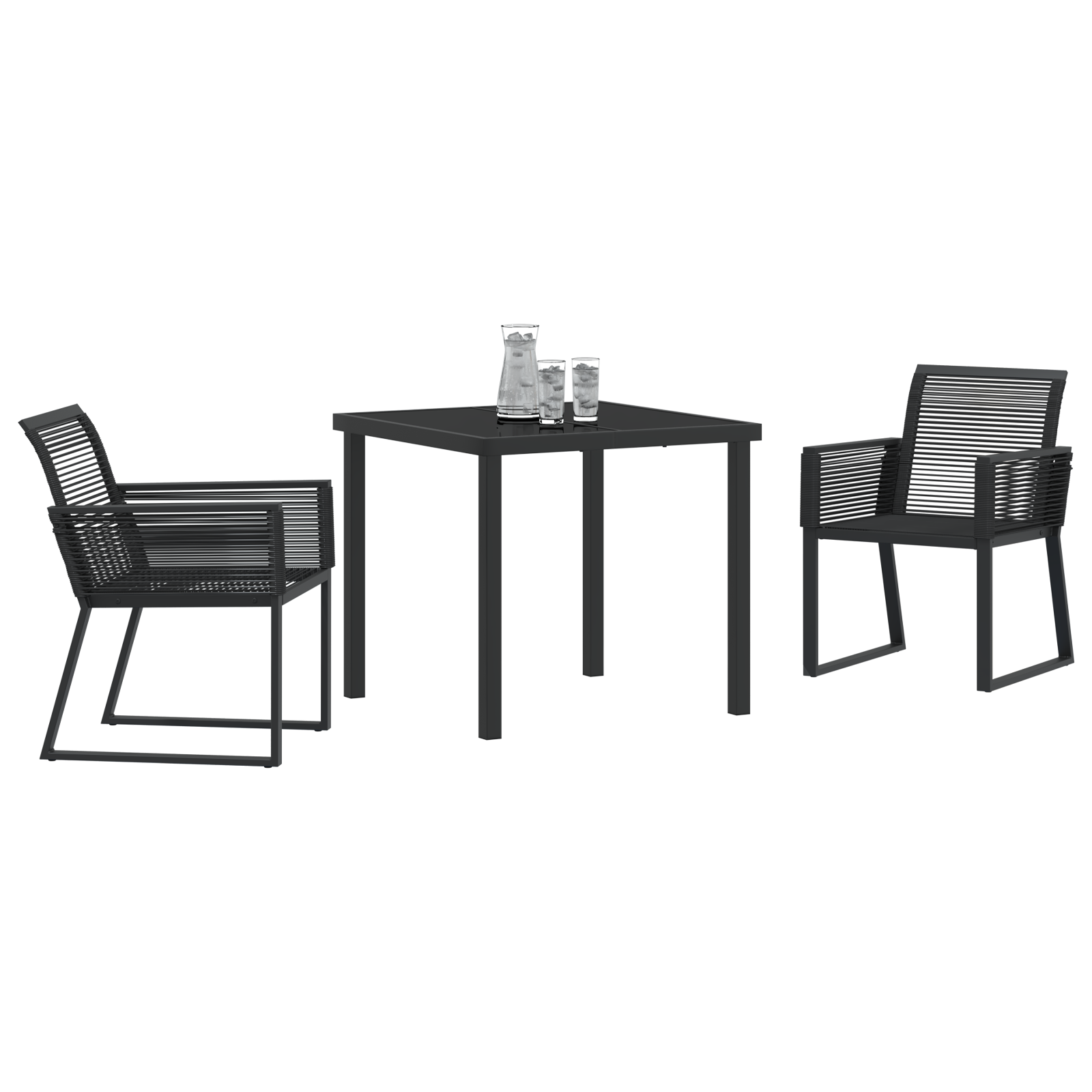 3 Piece Garden Dining Set Black Poly Rattan - Image 3