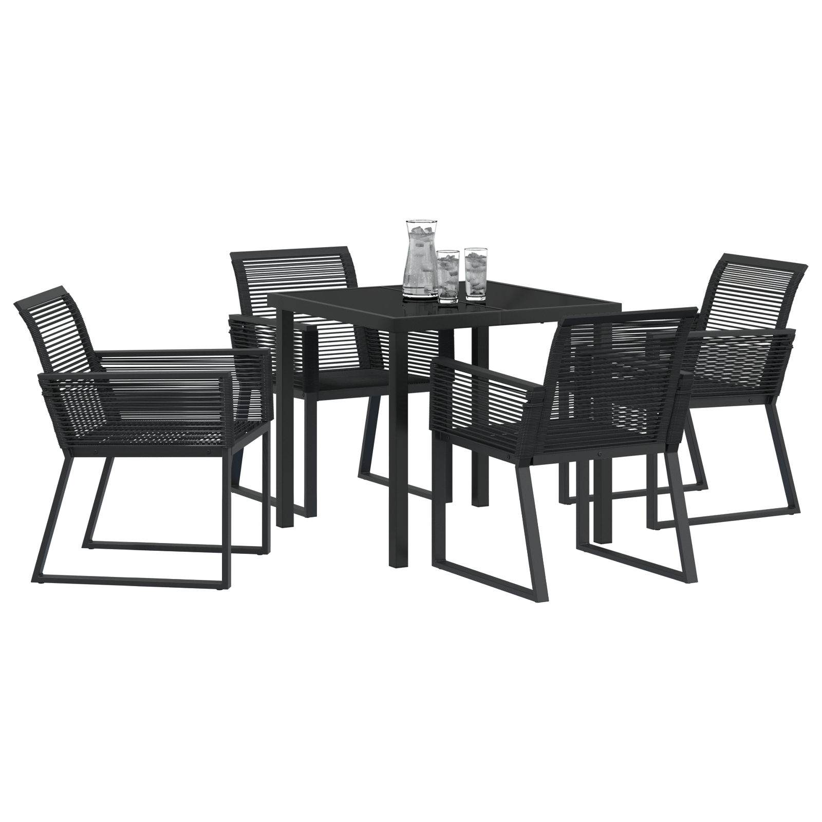 5-частен комплект за обяд в градина Черен Полиротан - Image 3