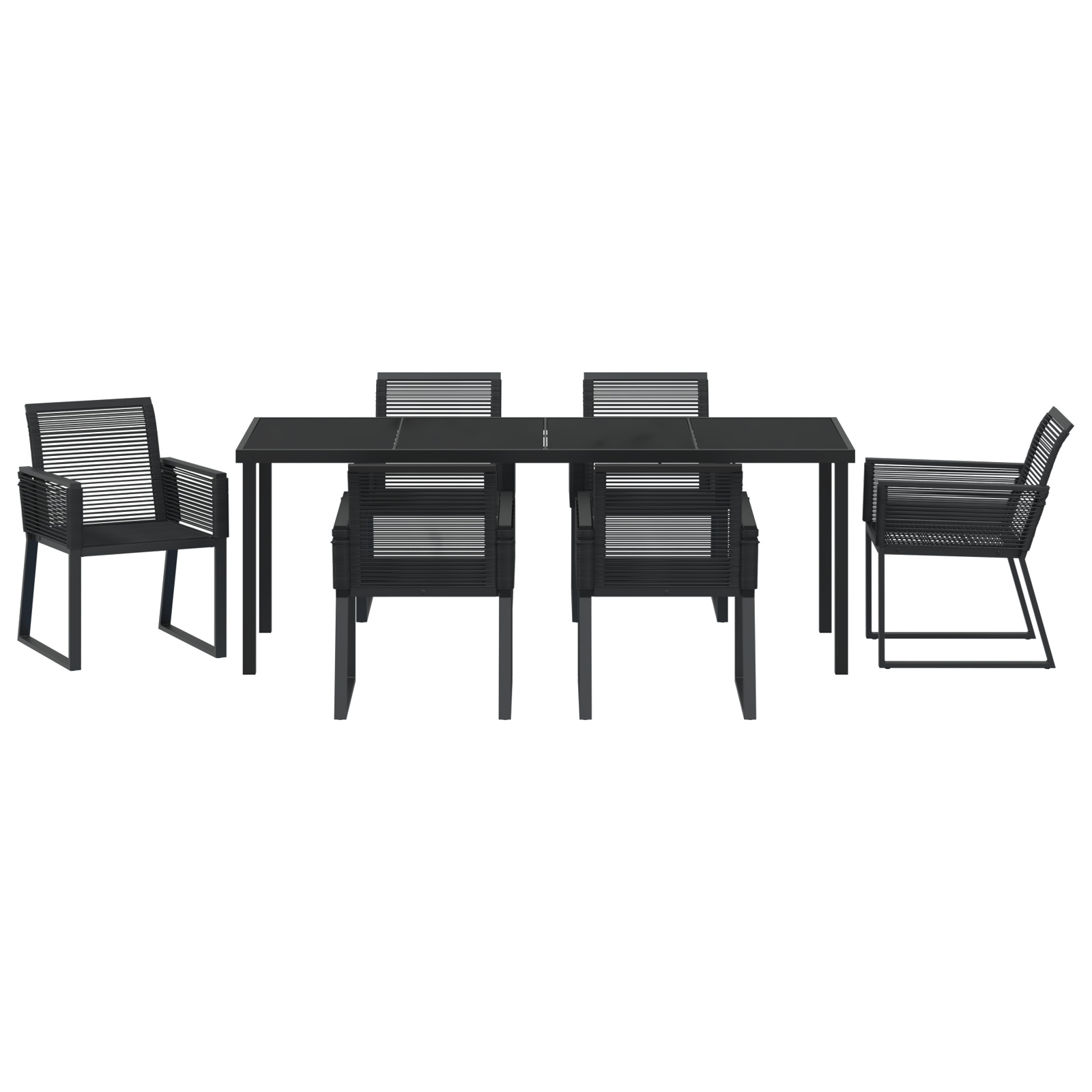 Комплект за хранене в градината от 7 части Черен полиратан - Image 7