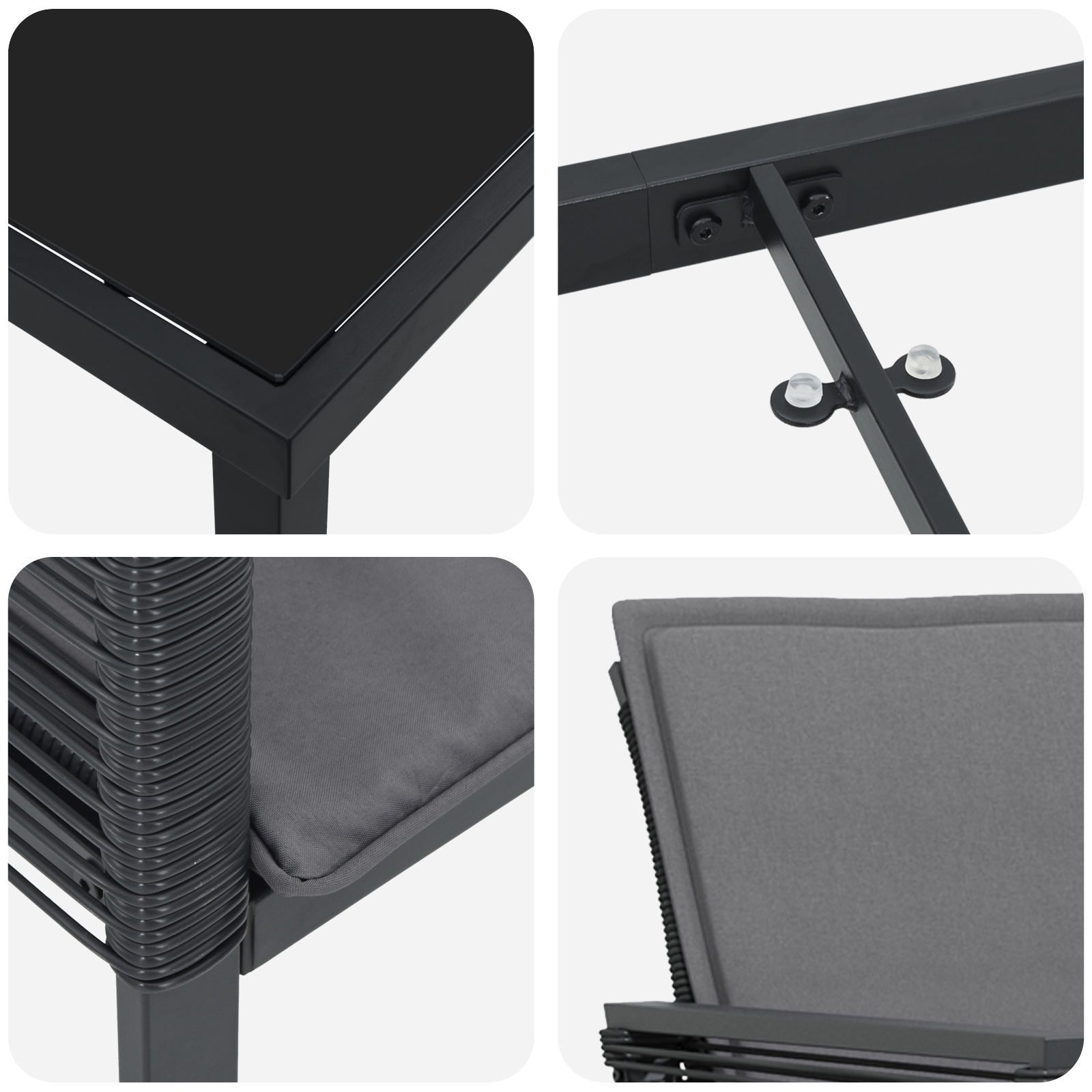 5-частен градински комплект за хранене с възглавници Черен Полиратан - Image 9