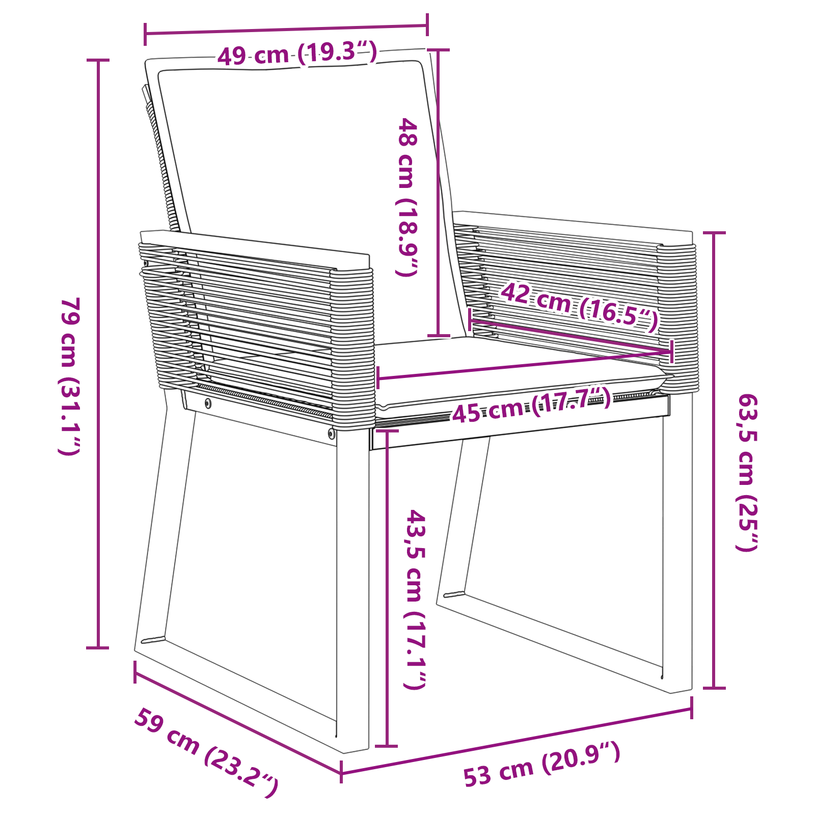 5-частен градински комплект за хранене с възглавници Черен Полиратан - Image 10