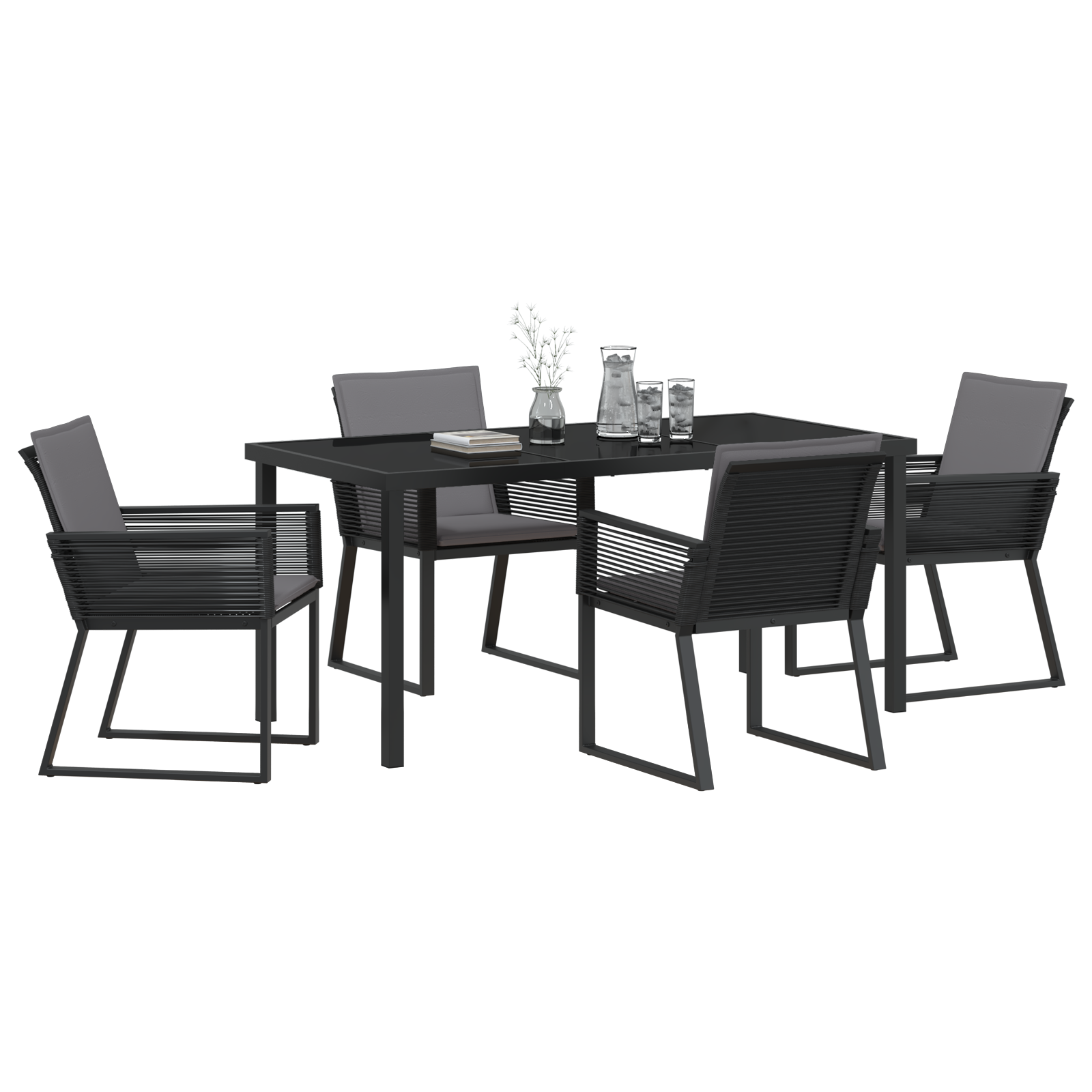 Thumbnail - vidaXL 5-teilige Garten Esszimmer Set mit Kissen Schwarz Poly Rattan